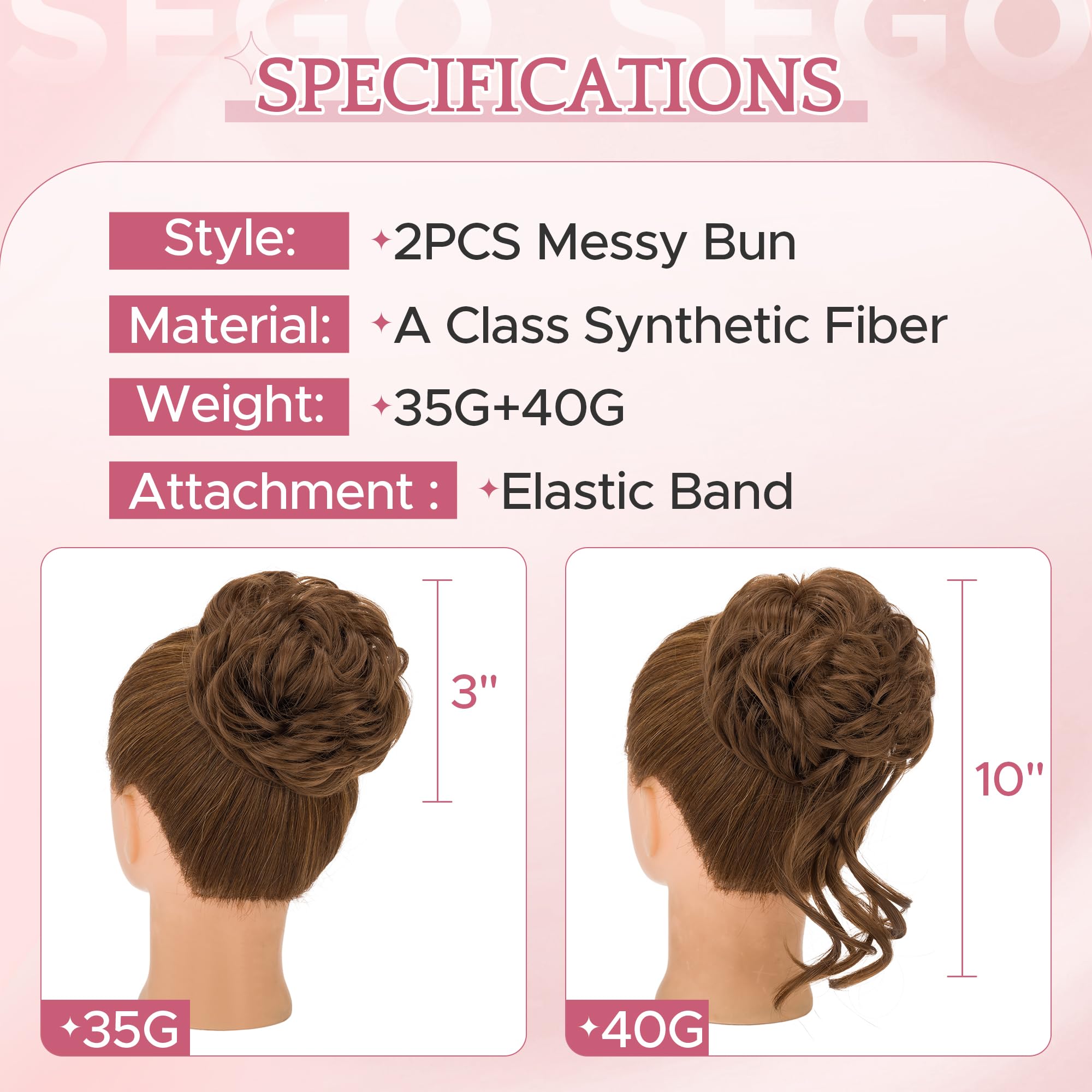 SEGO 2 Pieces Messy Bun Fluffy Tousled Updo Scrunchies 75g Synthetic Hair Bun Hair Piece Set for Women Easy Bun Hairpiece Light Brown - Image 3
