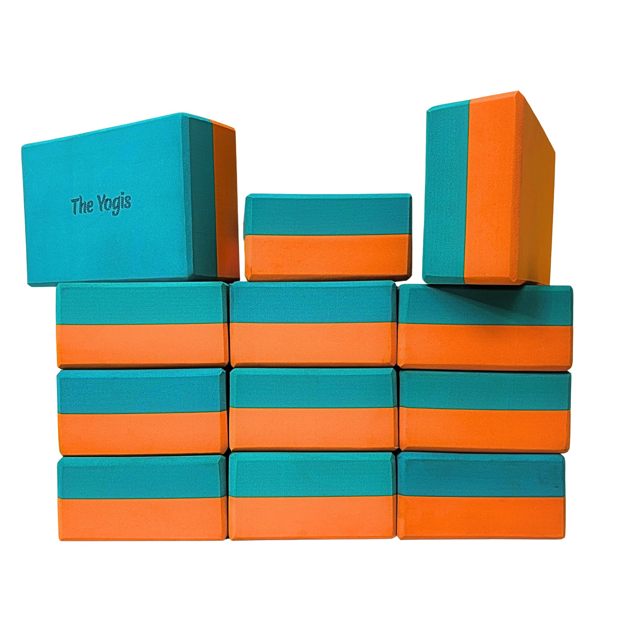 The Yogis 12 Pcs Yoga Blocks Bulk Eva Foam Exercise Yoga Brick Non Slip Surface Foam Blocks High Density Yoga Accessories for Workout Stability Balance 9''x6''x3'' (Teal+Orange, 9x6x3inch)-image-20