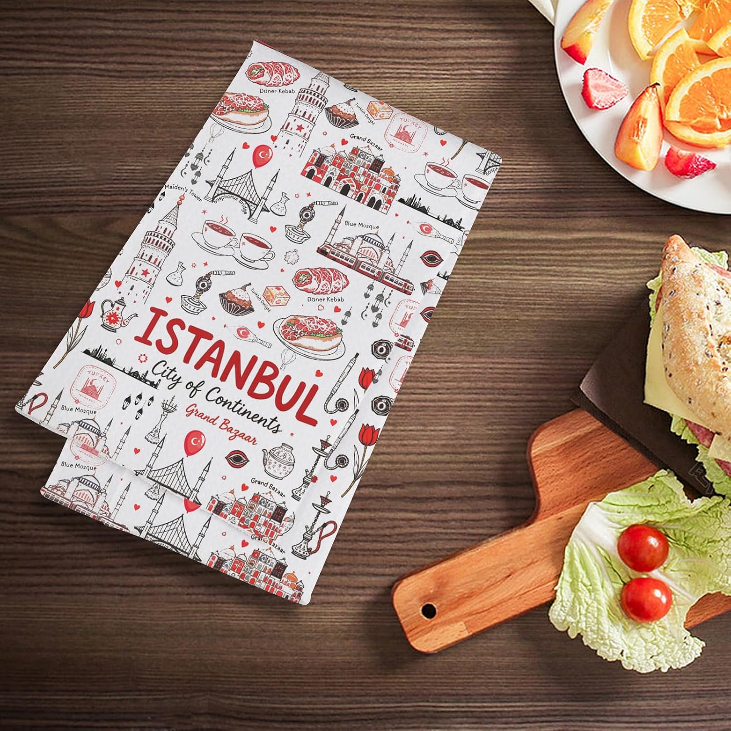 WSNANG Istanbul Kitchen Towel Funny Istanbul Landmarks Gift Turkish Dish Towel Turkiye Gift Turkey Cityscape Gifts (Istanbul Towel) image 2