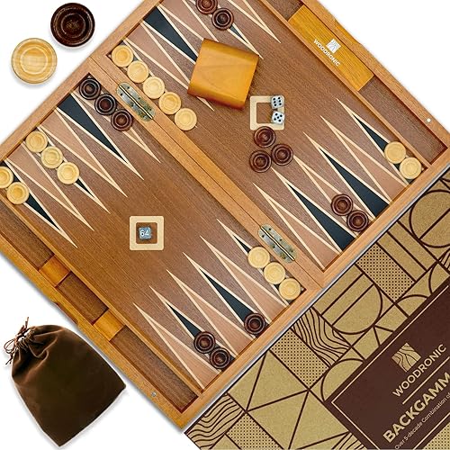 Vista 9 de Juego de backgammon de madera para adultos, estuche clásico de juego de mesa de 15 pulgadas, juego de backgammon plegable de alta calidad con piezas