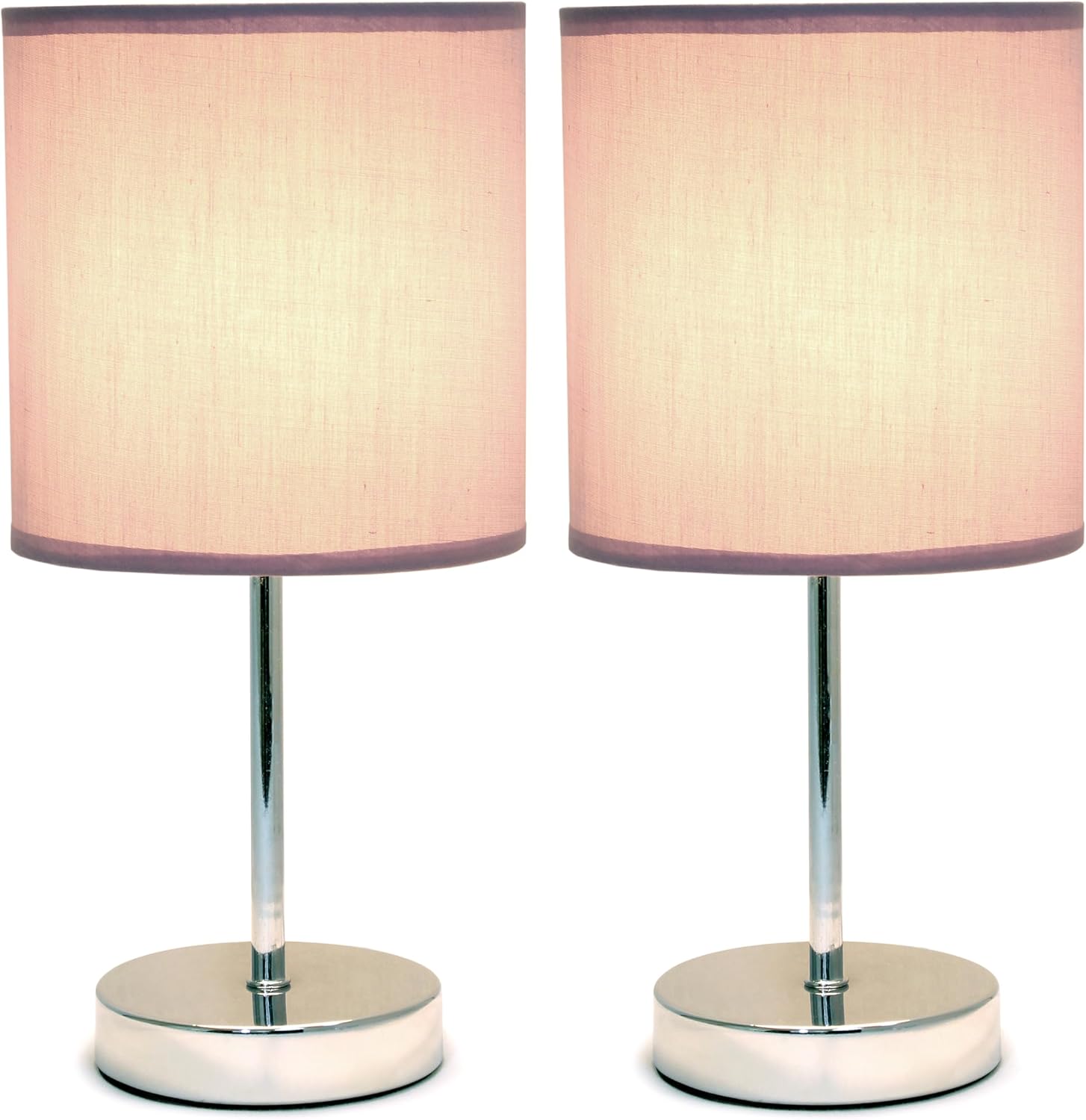 Simple Designs LT1195-PRP-2PK 11.81" 2-Pack Subtle Sparkle Basic Chrome Mini Table Lamp Set, for Living Room, Bedroom, Office, Purple Shades
