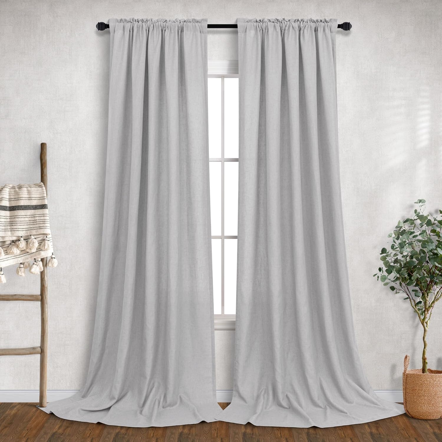 Mrs.Naturall 102 Inch Curtains for Living Room Bedroom 2 Panels Rod Pocket Long Drapes Light Filter Semi Sheer Linen Light Grey Curtain for Patio Sliding Door Farmhouse 52x102 Length Silver Dove Gray