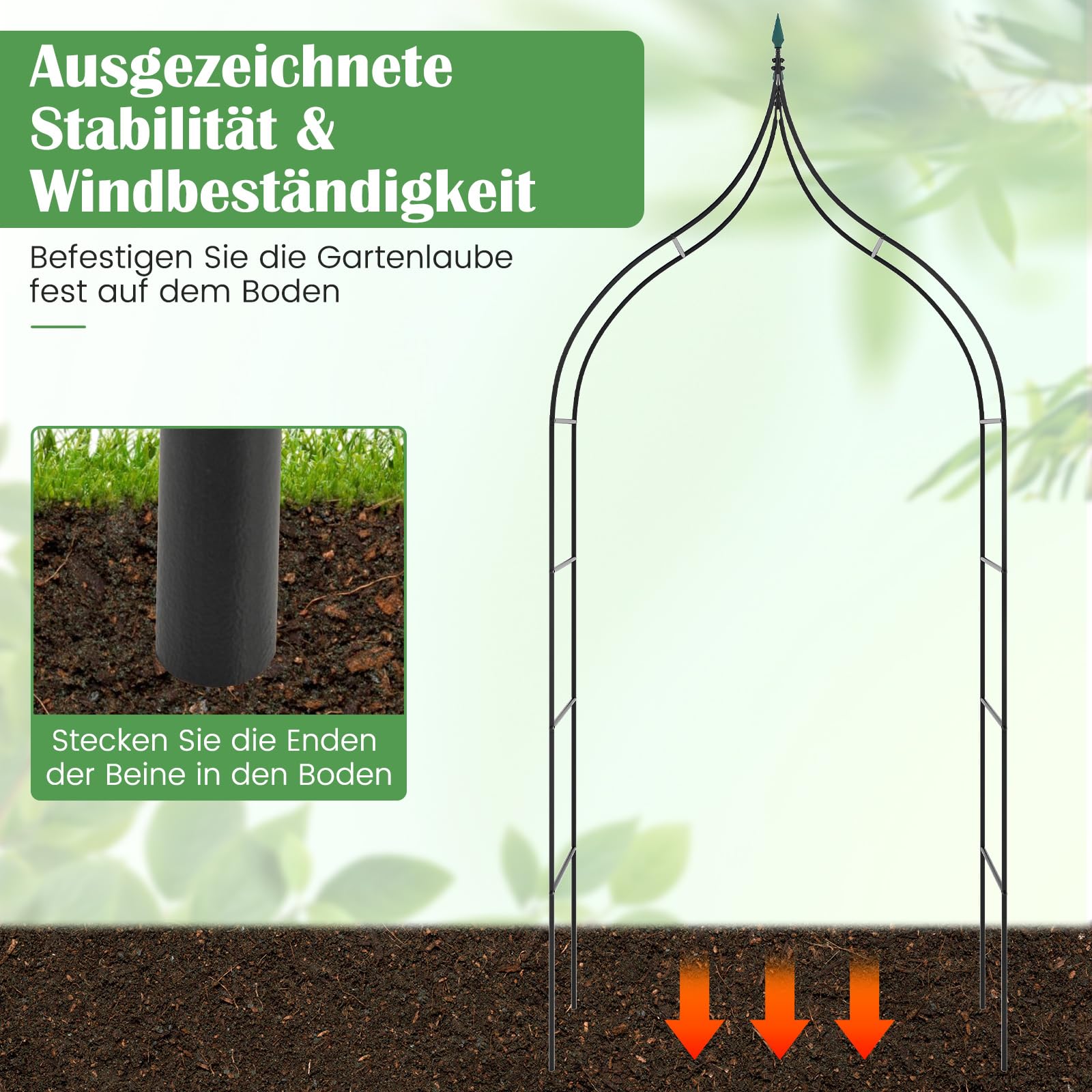 COSTWAY Rosenbogen Metall, Gartenbogen im gotischen Stil, Torbogen für Kletterpflanzen Rosen Blumen, Rosengitter Rankgitter, Pergola Spalier für Hochzeit Partys Garten Terrasse, 125 x 39 x 287 cm