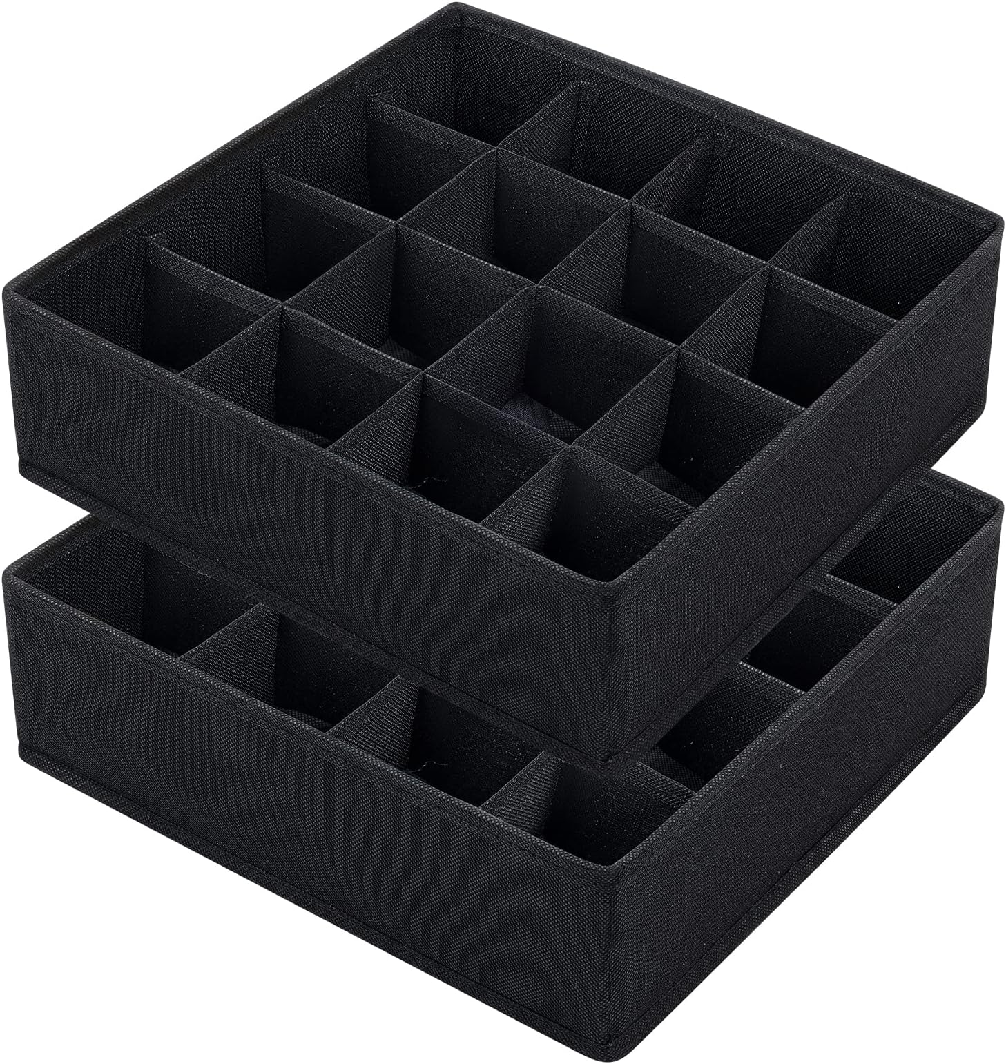 Joyoldelf Sock Drawer Organizer Divider, 16-cell Underwear Organizers and Storage Fabric Drawer Organizer for Socks, Lingerie, Handkerchiefs, Ties Black, 2 Packs