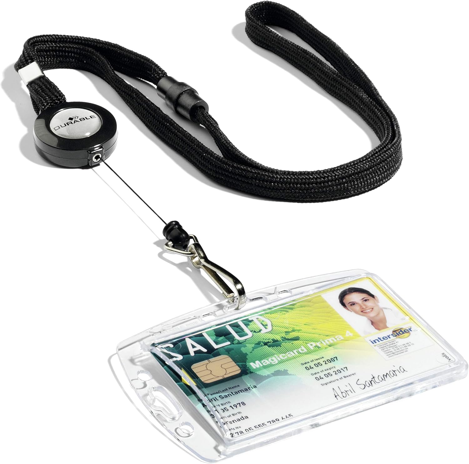 Durable 822301 Textile Lanyard with Badge Reel for Name Badges - Includes Safety Release - Black - Pack of 10
