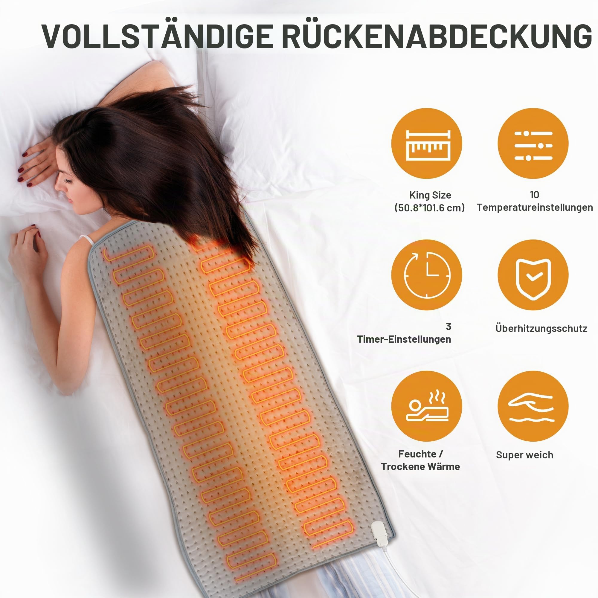 Heizkissen Heizdecke 100 x 50 cm mit Abschaltautomatik Abschaltung, schnelle Heiztechnik Elektrisch Wärmekissen, sicheres Wärmepads Elektrische für Rücken, Nacken, Schulter (Grau)