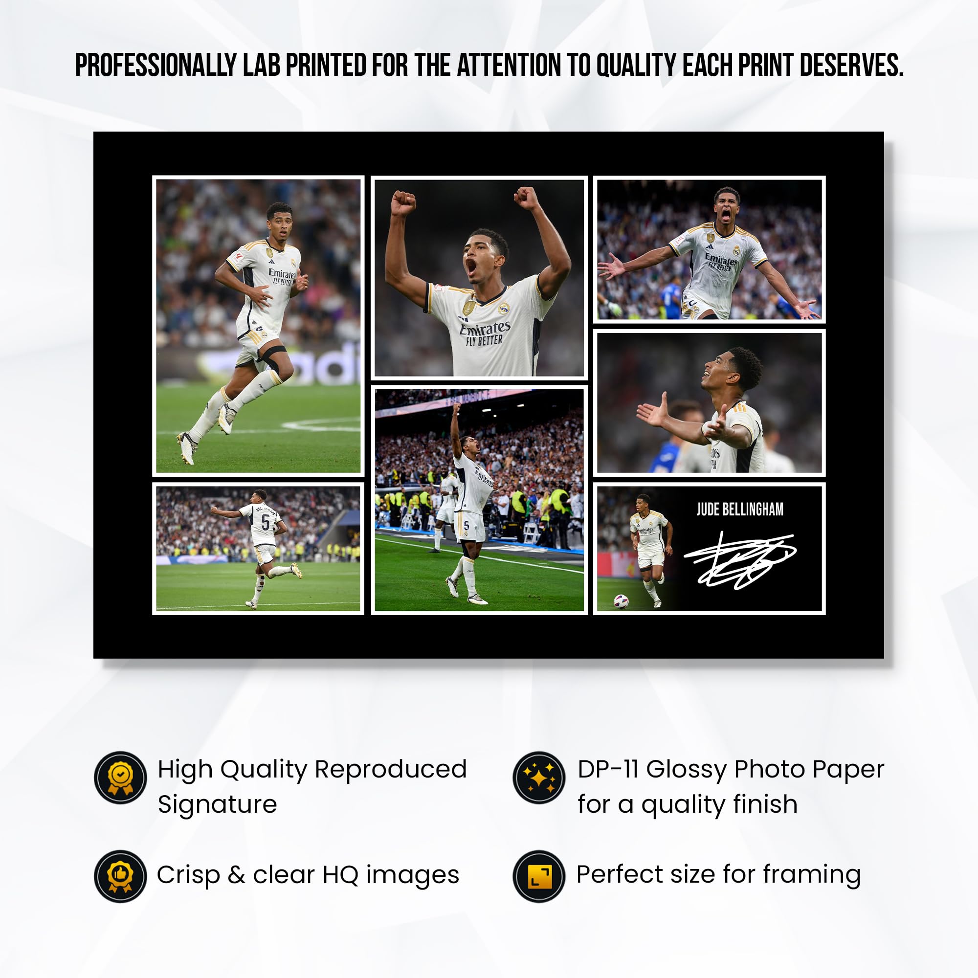 RJR PRINTS Jude Bellingham - Rea Madrid Signed 12x8 Inch Montage Photo With Print Pre Printed Signature Autograph Football Gift - Image 3