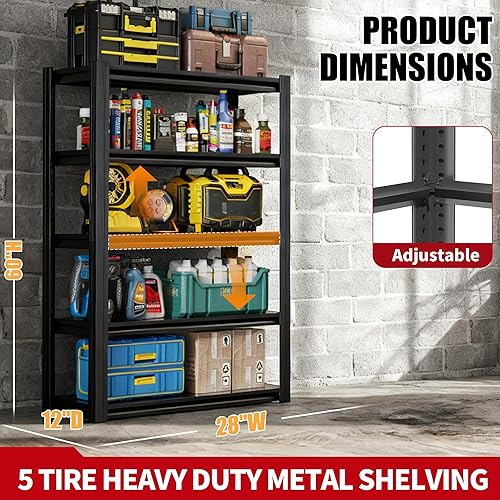 Miniatura 2 de Estantería de garaje resistente, estantes de almacenamiento de metal, estantería de metal ajustable de 5 niveles, estante industrial para garaje,