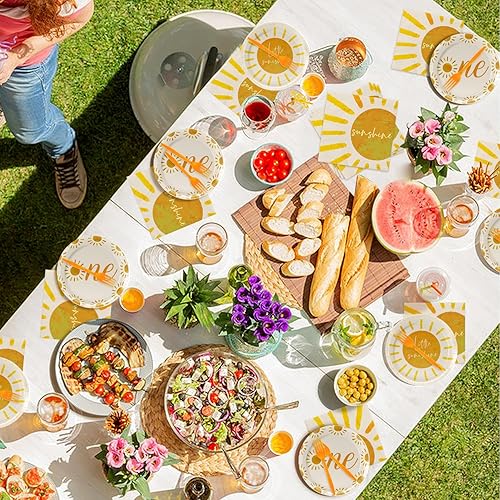 Miniatura 5 de Juego de vajilla de 96 piezas para decoración de cumpleaños de primer viaje alrededor del sol, suministros bohemios para fiesta de sol, incluyendo