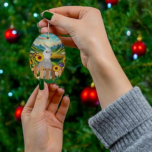 Miniatura 4 de Diseño temático de valla de granja con divertidos adornos de Navidad de cacatúa blanca ovalada de cerámica blanca 2023, regalos para dueños de