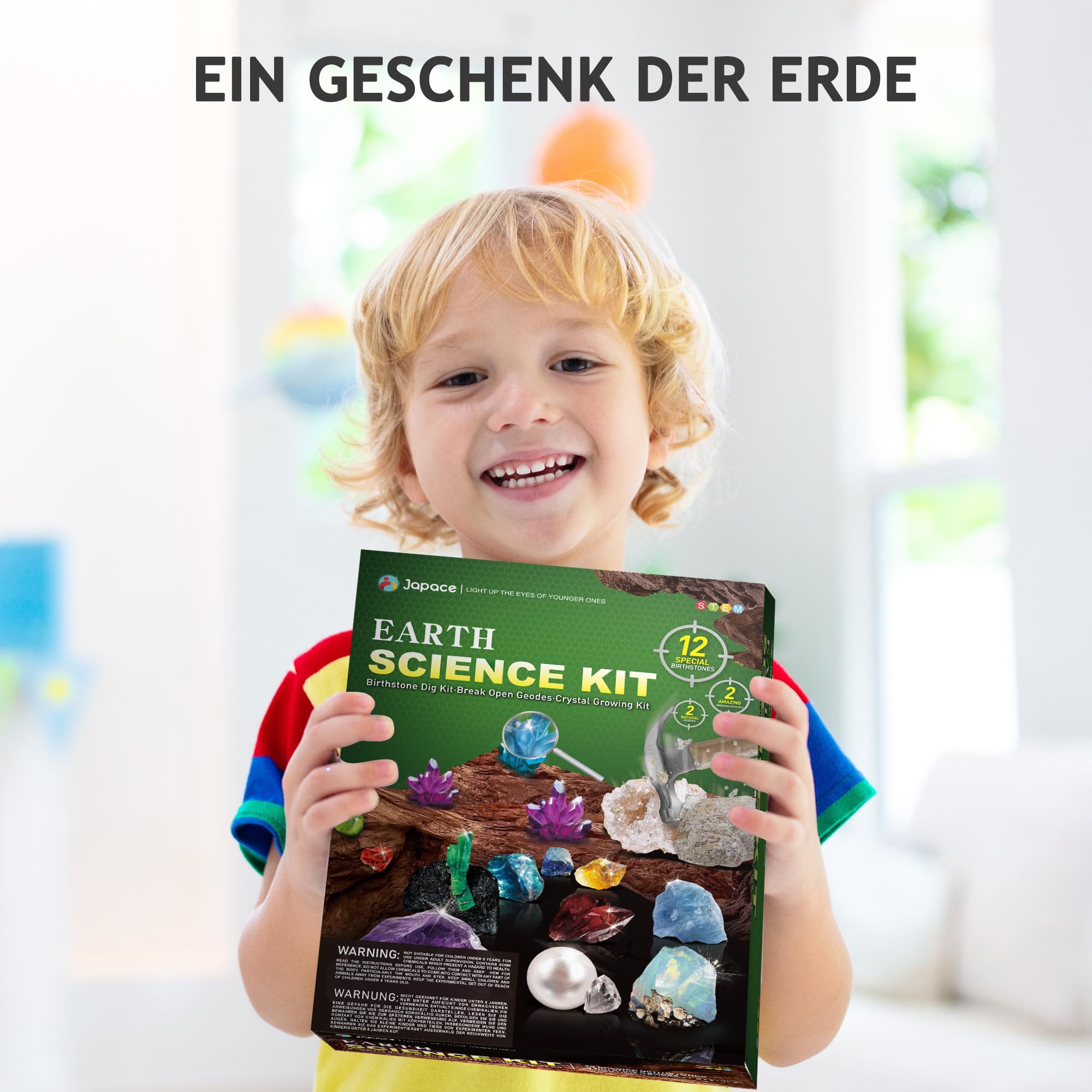 Japace Ausgrabungsset für Kinder, STEM Wissenschaft Spielzeug Edelsteine Ausgraben, Geoden Zum Aufbrechen Set, Kristalle Züchten Kit Geschenke Jungen Mädchen schürfen Hammer