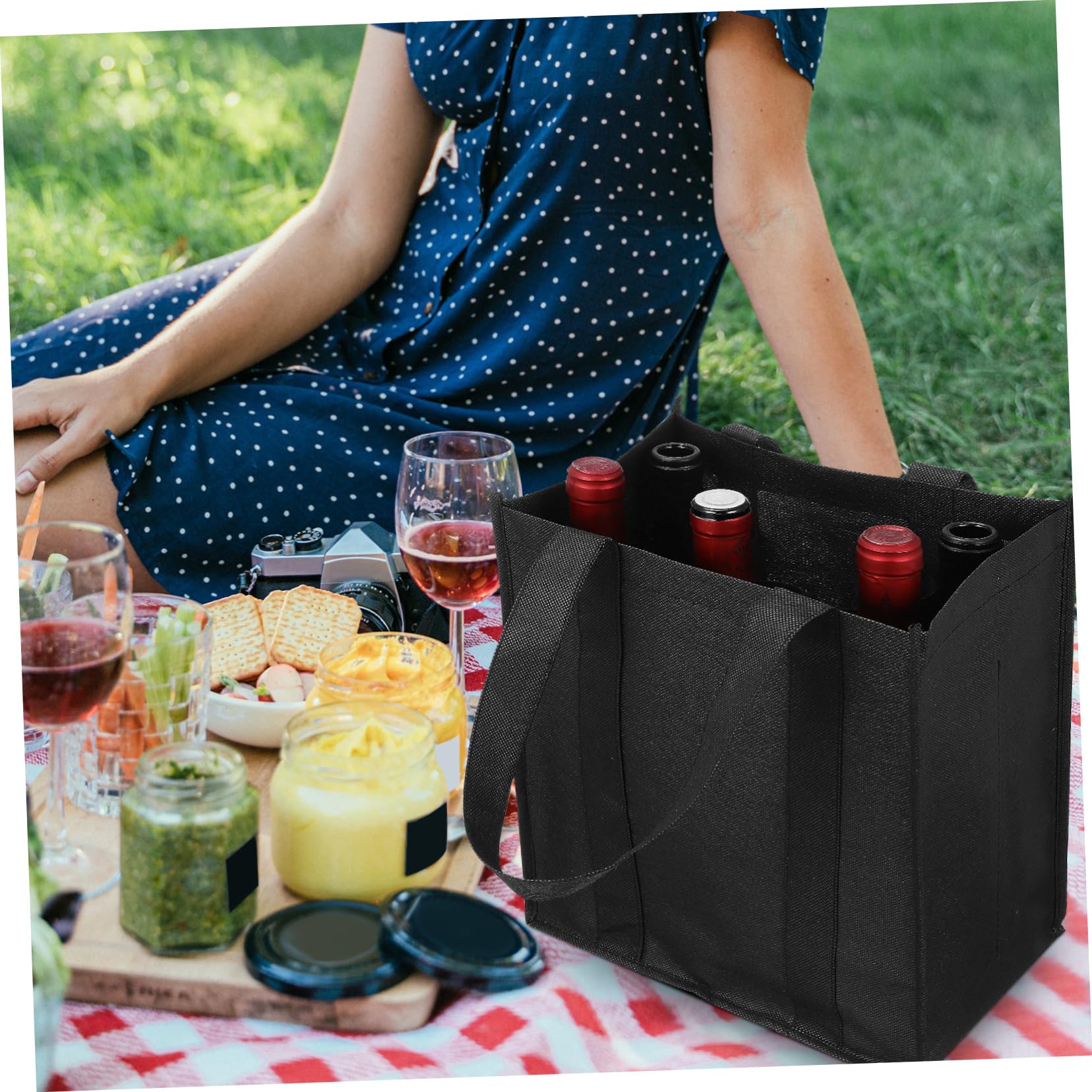 Hemobllo 6 Bolsas de Transporte de Vino No Tejidas con Compartimento Reutilizables, Bolsa para Transportar Botellas