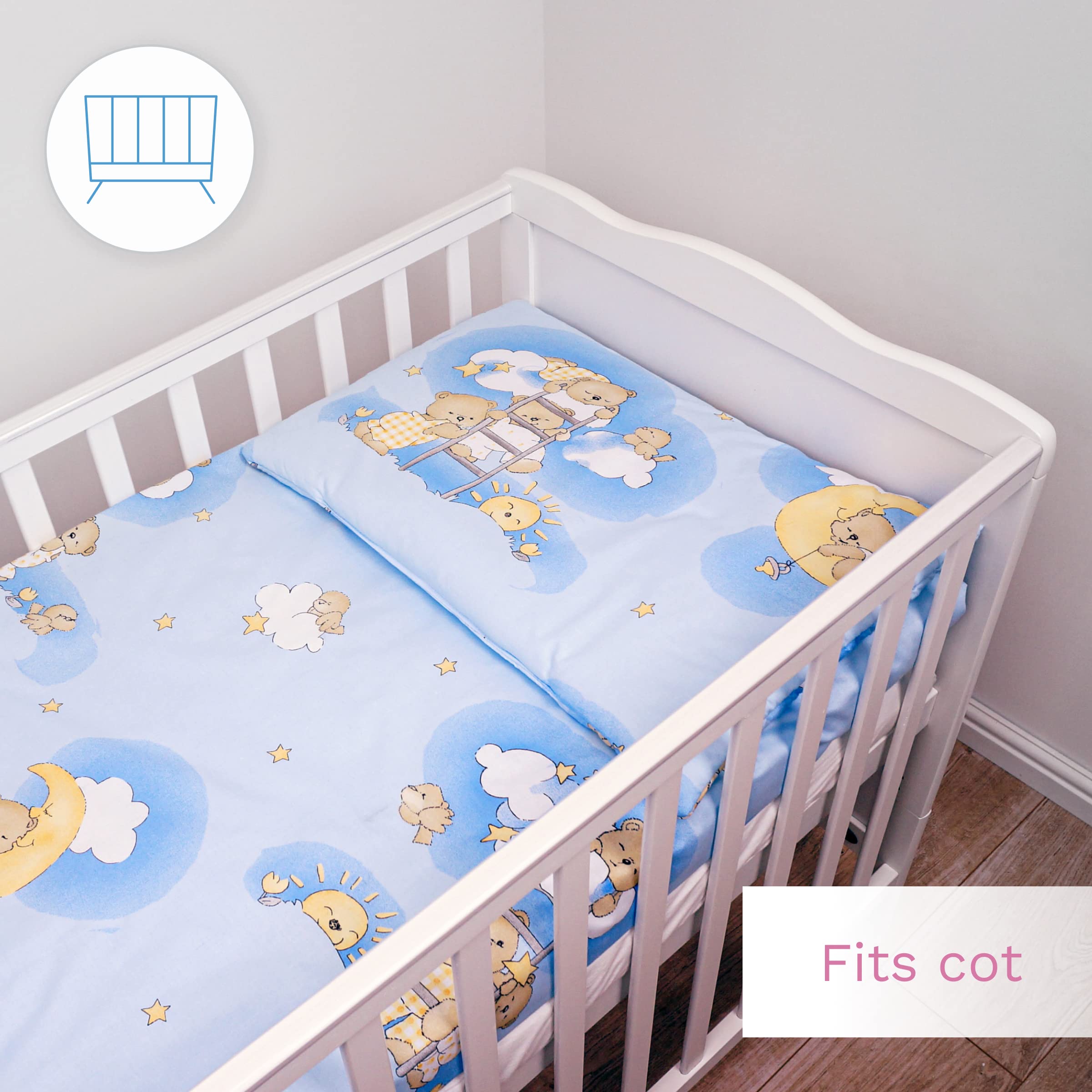 Baby Comfort Juego de Cama para Cuna 4 Piezas edredón y Funda nórdica 120x90 cm con Almohada y Funda de Almohada - diseño 4 (12 Meses+)