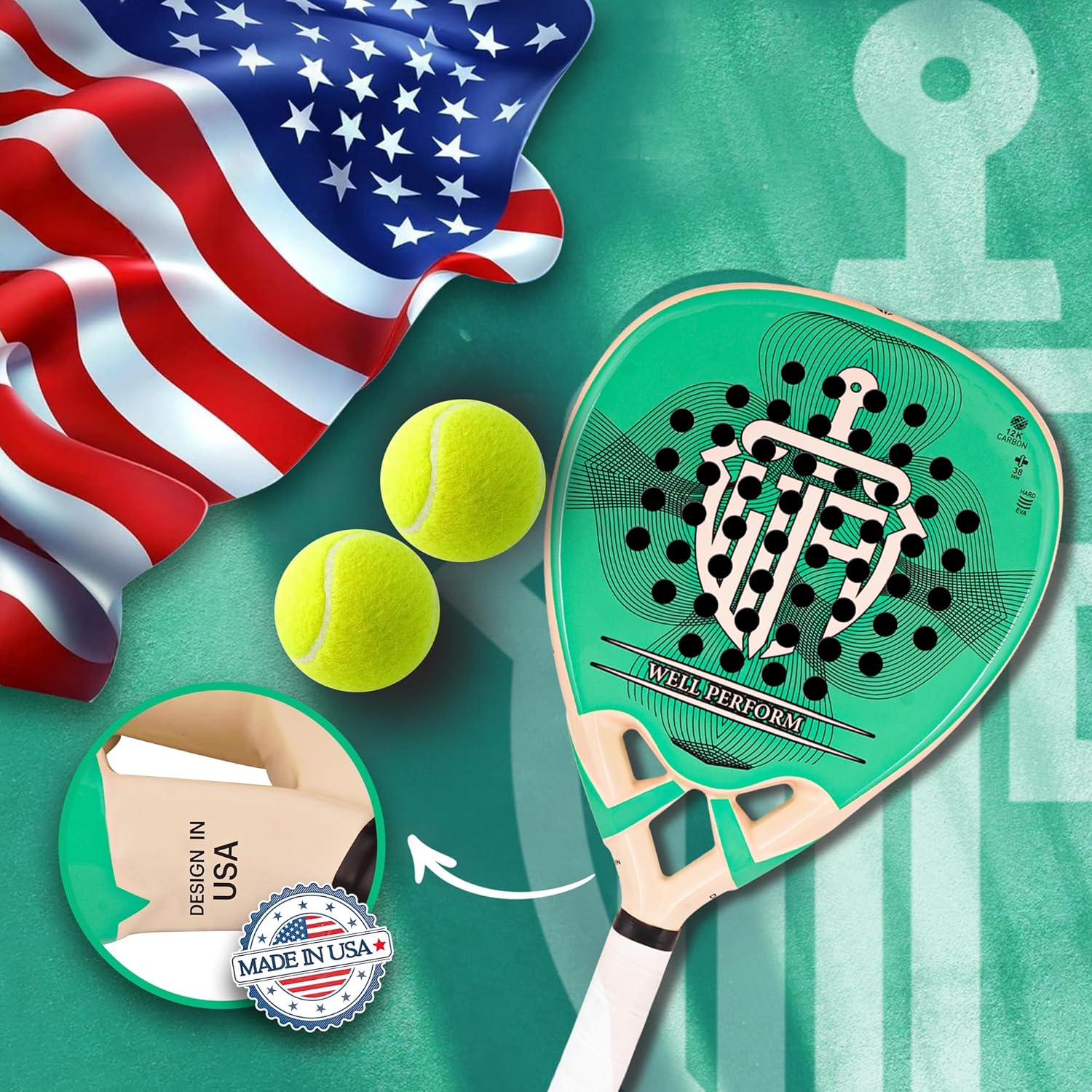 Carbon Fiber Padel Racket – Lightweight Pala De Padel with 12K Carbon Surface, EVA Memory Foam Core & Anti-Shock Grip | Premium Paddle Tennis Racket for Power Control & Comfort