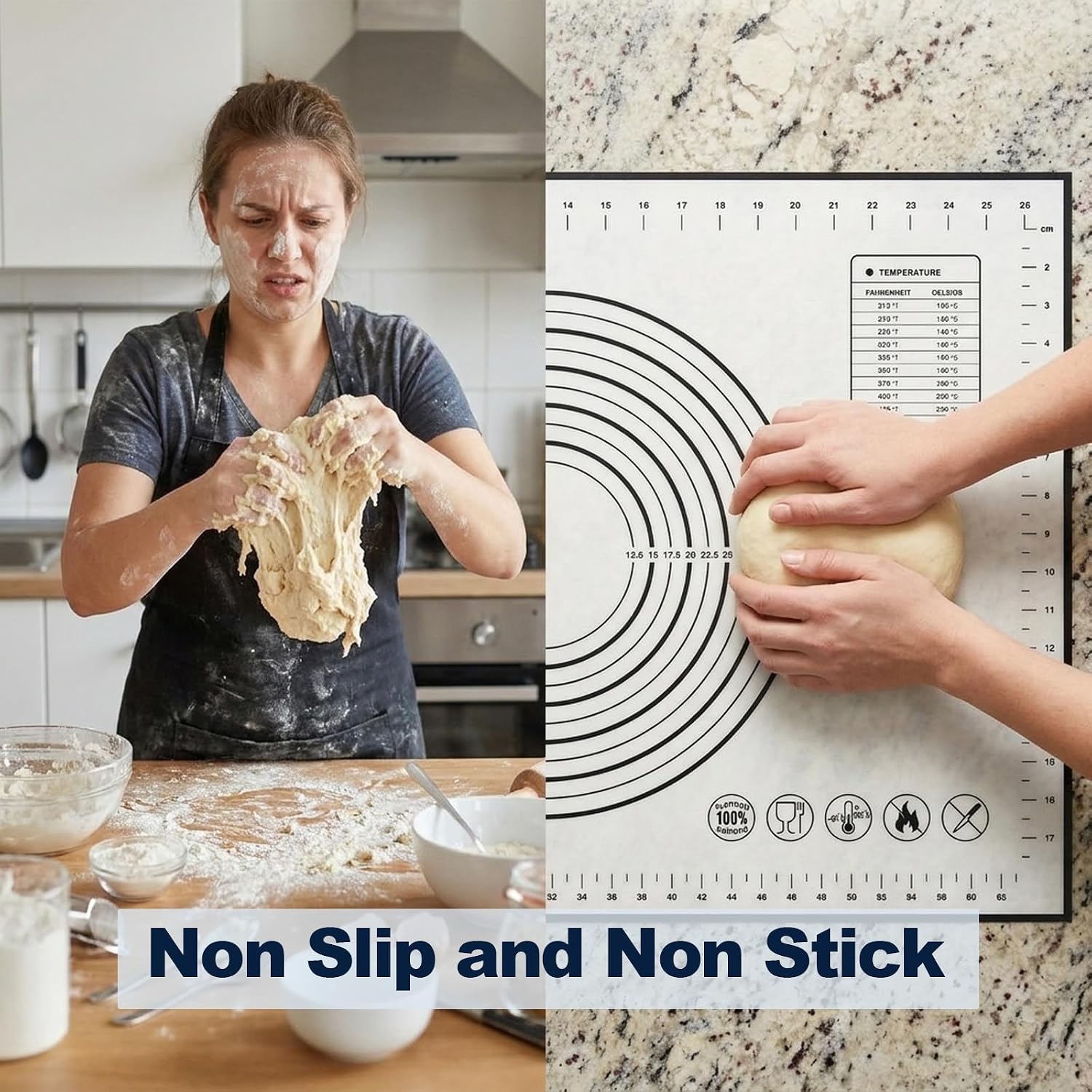 Baking Mat Silicone Non-Stick Baking Mat Large 71 x 51 cm Non-Slip Dough Mat Work Mat with Measurement Baking Film Heat Resistant & Reusable Bread Baking Accessories for Pizza, Pastries