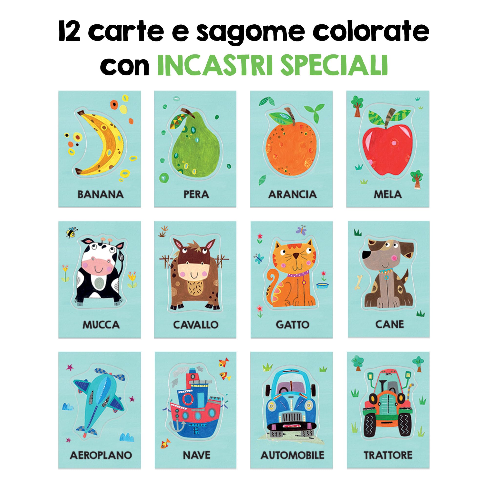 HEADU - Baby Flashcards Montessori - Ascolta e Pronuncia le Prime Parole| Giochi Educativi 1 2 3 Anni, Carte Sagomate ad Incastro, Giochi Montessori per Imparare Prime Parole, Regalo Bambina Bambino