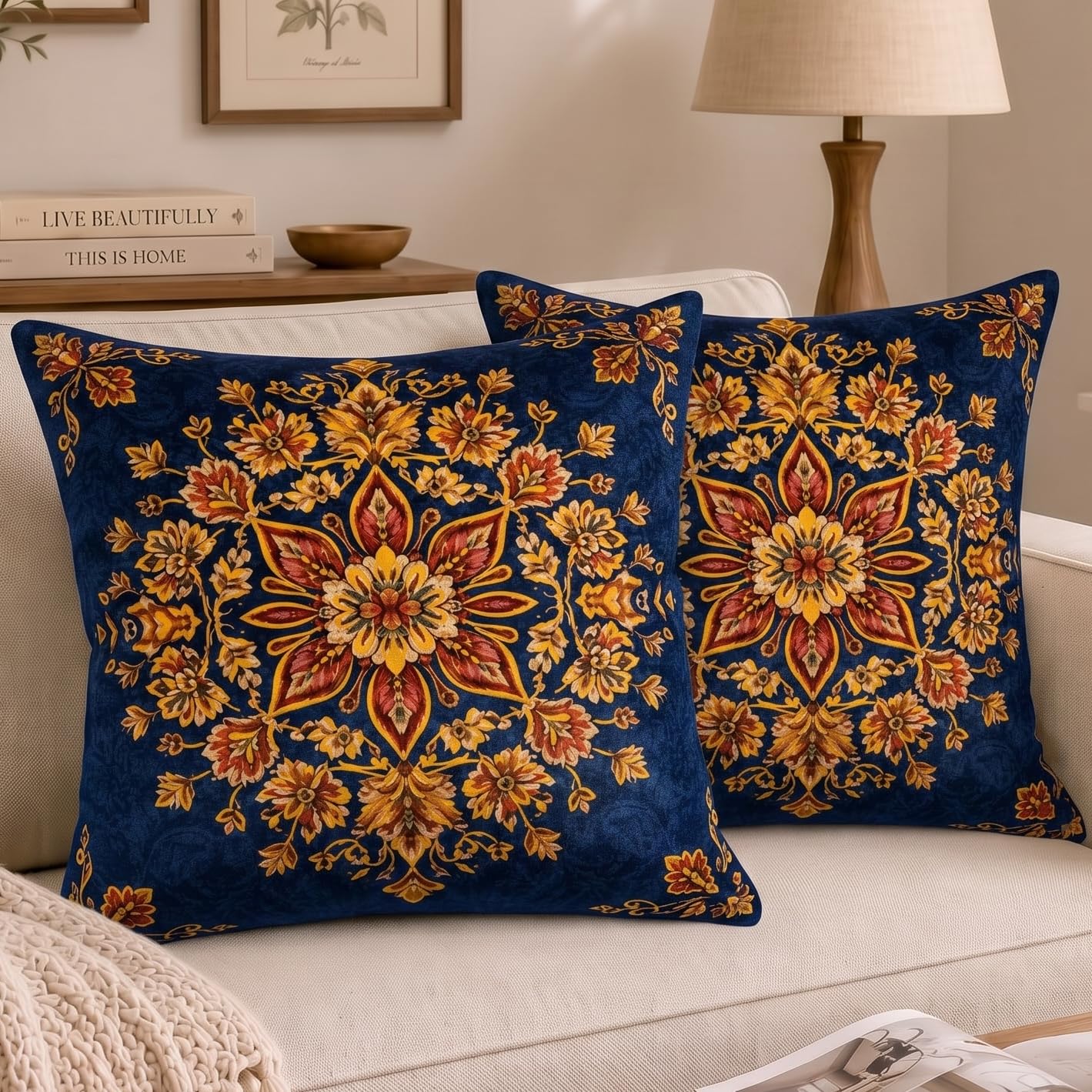 hummingbird cushion covers (16x16 inch) printed square covers soft decorative for sofa/chair/bedroom (pack of 2) b1