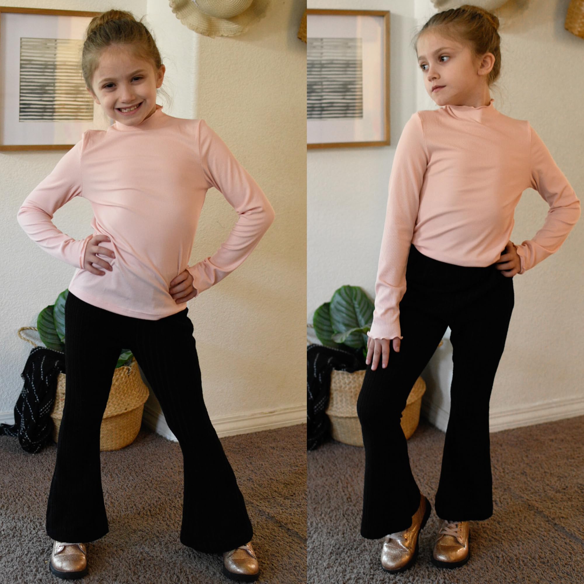 Arshiner Dziewczęca koszulka z długim rękawem, golf, falbanki, jednokolorowa, dziecięca koszulka basic, slim fit, podkoszulek 5-12 lat