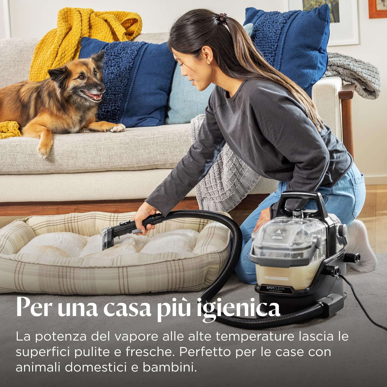 BISSELL SpotClean HydroSteam, Lavatappeti, Pulitore a Vapore con Tecnologia HydroSteam, Lava Tappezzeria per Tappeti, Auto, Divani, Moquette, Materassi e Altro, Potente Motore da 1000W, 3689N
