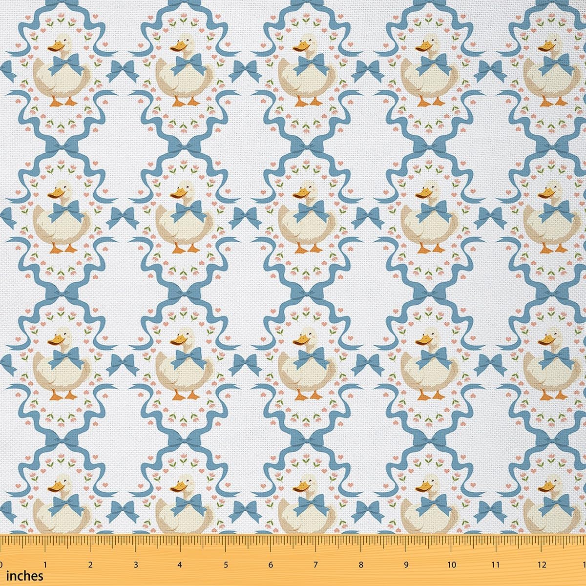 Cute Duck Blue Bowknot Fabric for Decoration,Dreamy Ribbon Knot Princess Style Sewing Fabrics for Room Decor Soft Flannel Polyester No Stretch,Rustic Flowers DIY Craft,Beige Blue 3 Yards,108"L x 59"W