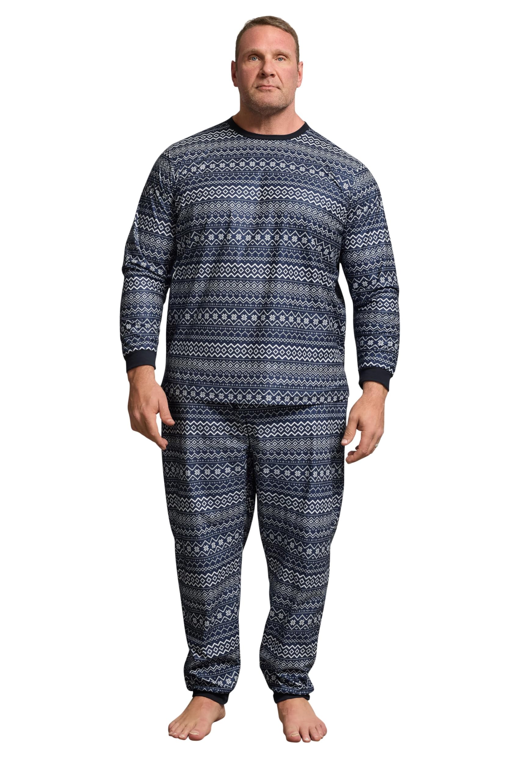 BadRhino Big & Tall Blue Fairisle Pyjama Set - Men's - Plus Size Curve