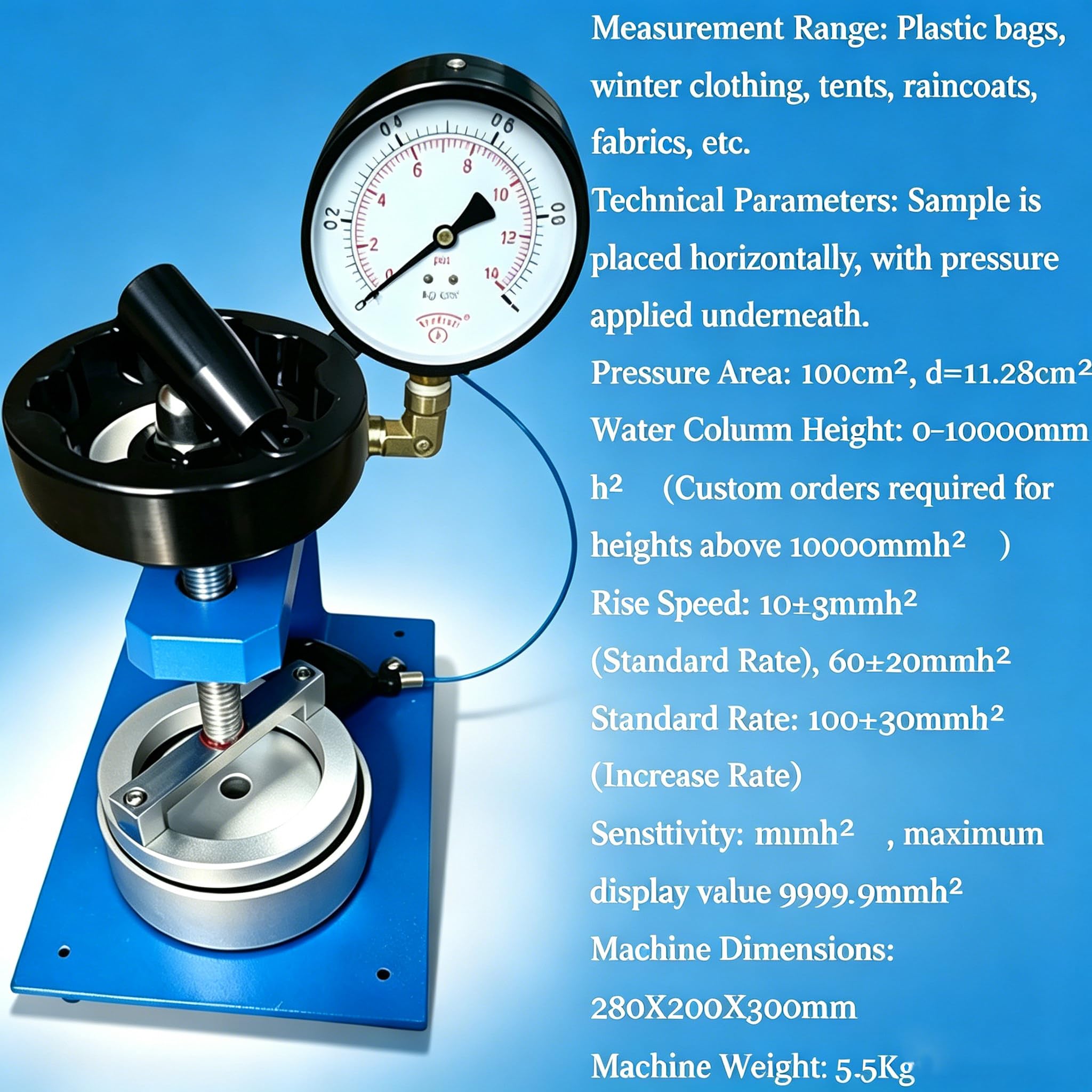 Tester ciśnienia hydrostatycznego do tkanin tekstylnych, ciśnieniowa maszyna do testowania gumowych kulek do płaszcza przeciwdeszczowego, namiotów i toreb plastikowych