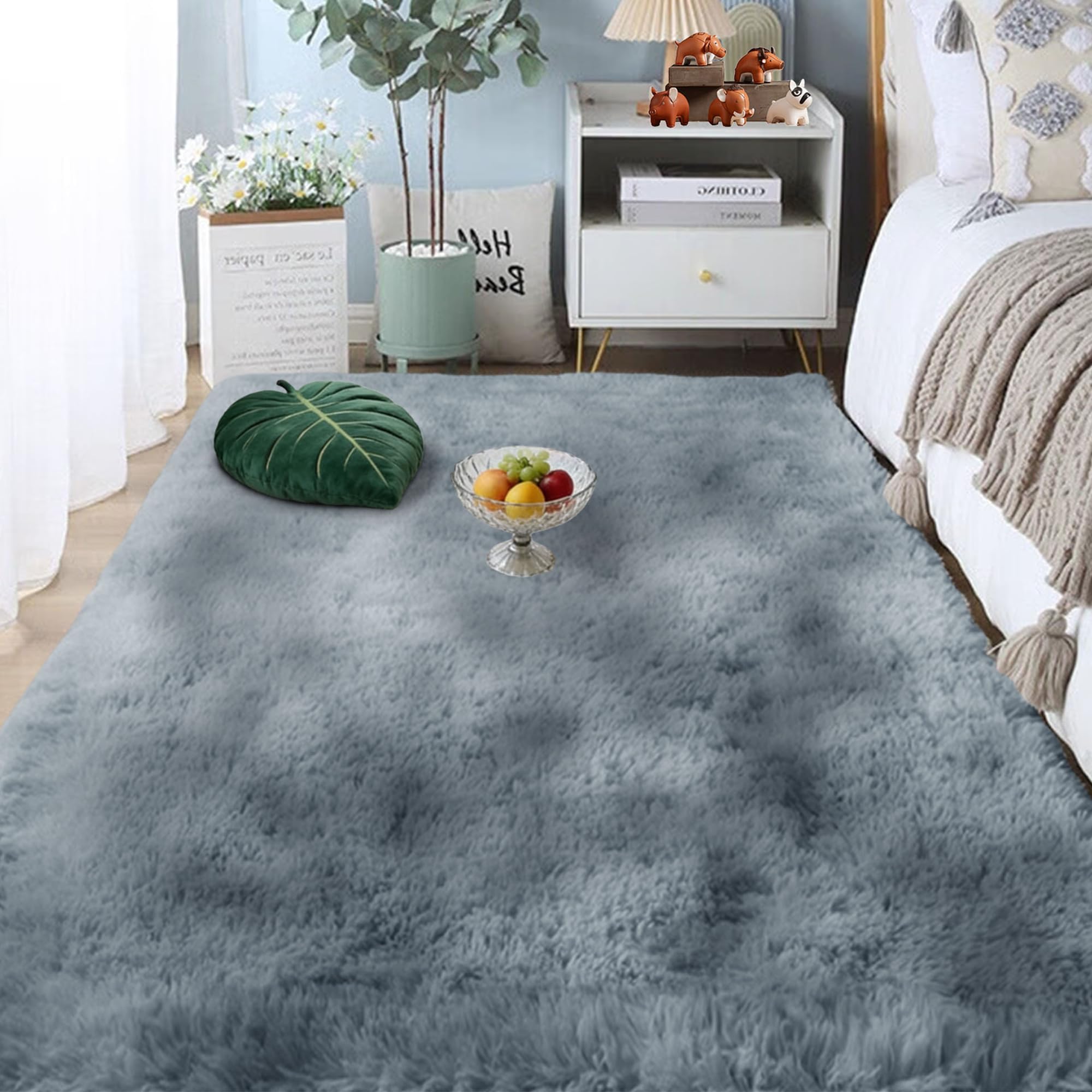 Tapis salon shaggy gris clair 150x320 cm extra large antidérapant pour chambre et couloir