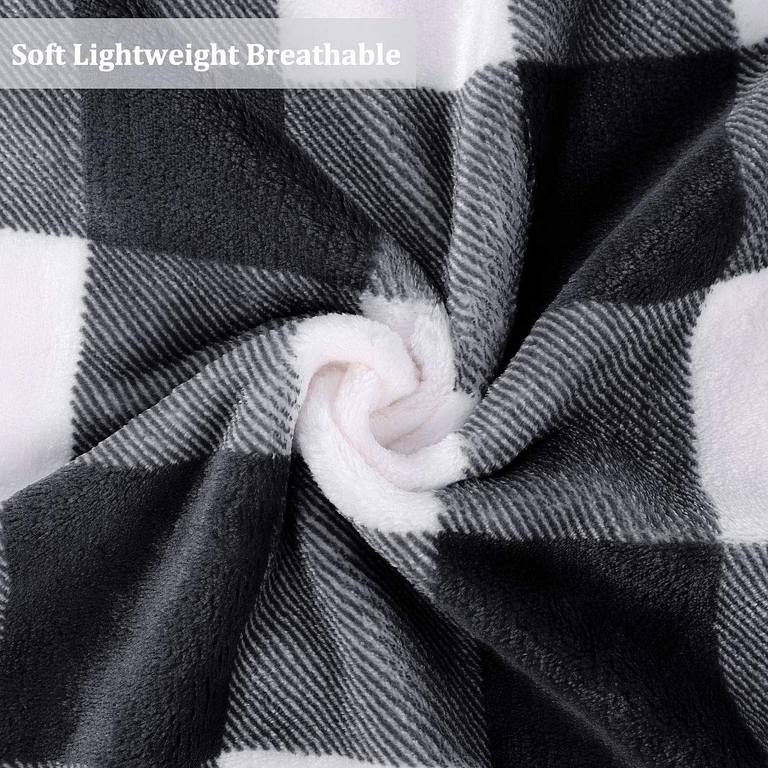 PICCOCASA Couverture Plaid Lit pour Canapé en Molleton Flanelle Peluche Carreaux Buffalo Chaude Noir et Blanc 130 x 150 cm