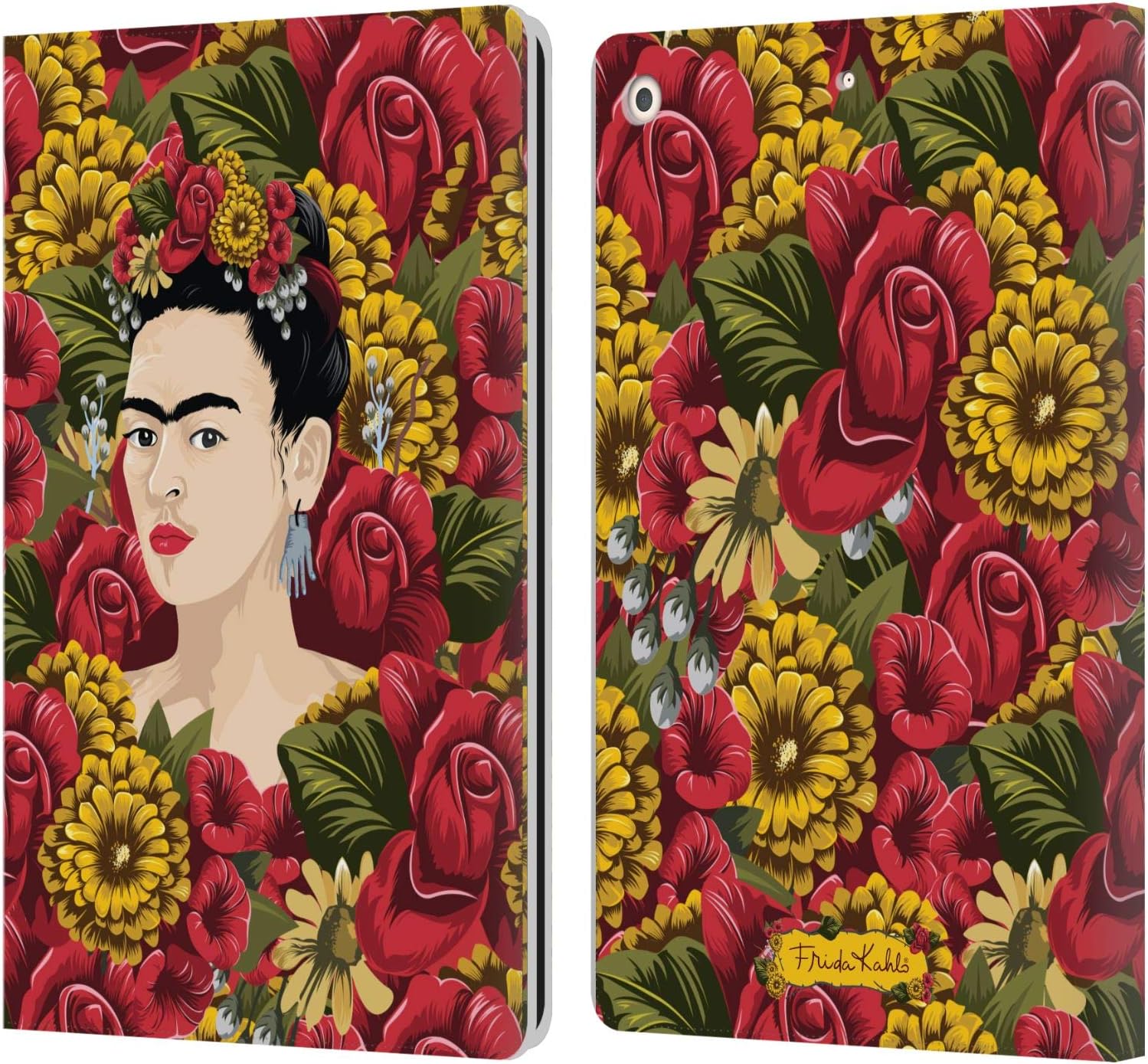 Head Case Designs Officially Licensed Frida Kahlo Portrait Pattern Red Florals Leather Wallet Case Compatible with Apple iPad 10.2 2019/2020/2021