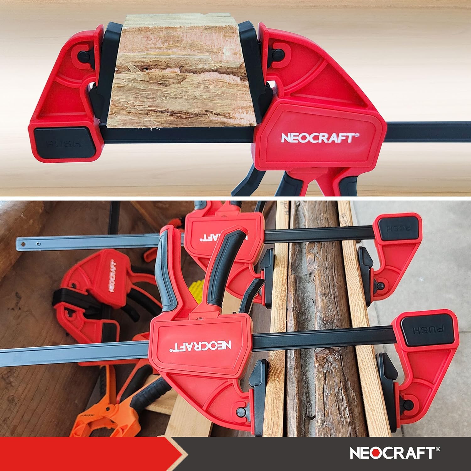 Neocraft 2-Pack Bar Clamps for Woodworking, Universal Swivel Jaw One-Handed Clamp/Spreader, 24 inches Wood Clamps Set, medium-Duty Quick-Change F Clamp with 360 lbs clamping force