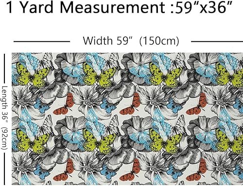 Miniatura 2 de Feelyou The Yard, tela de tapicería con estampado de mariposas para sillas, sofá, tela de flores florales para exteriores, impermeable, 1 yarda,