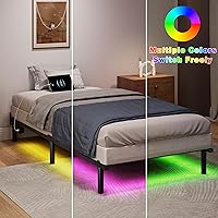 Vista 4 de Base de cama tamaño individual con LED, base de cama metálica de acero de 18 cm para somier y colchón, base de cama resistente básica con estación