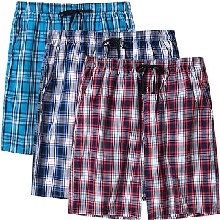Men's Sleepwear Shorts Pajama Bottom Lounge Short Plaid Button Open Fly 3Pack
