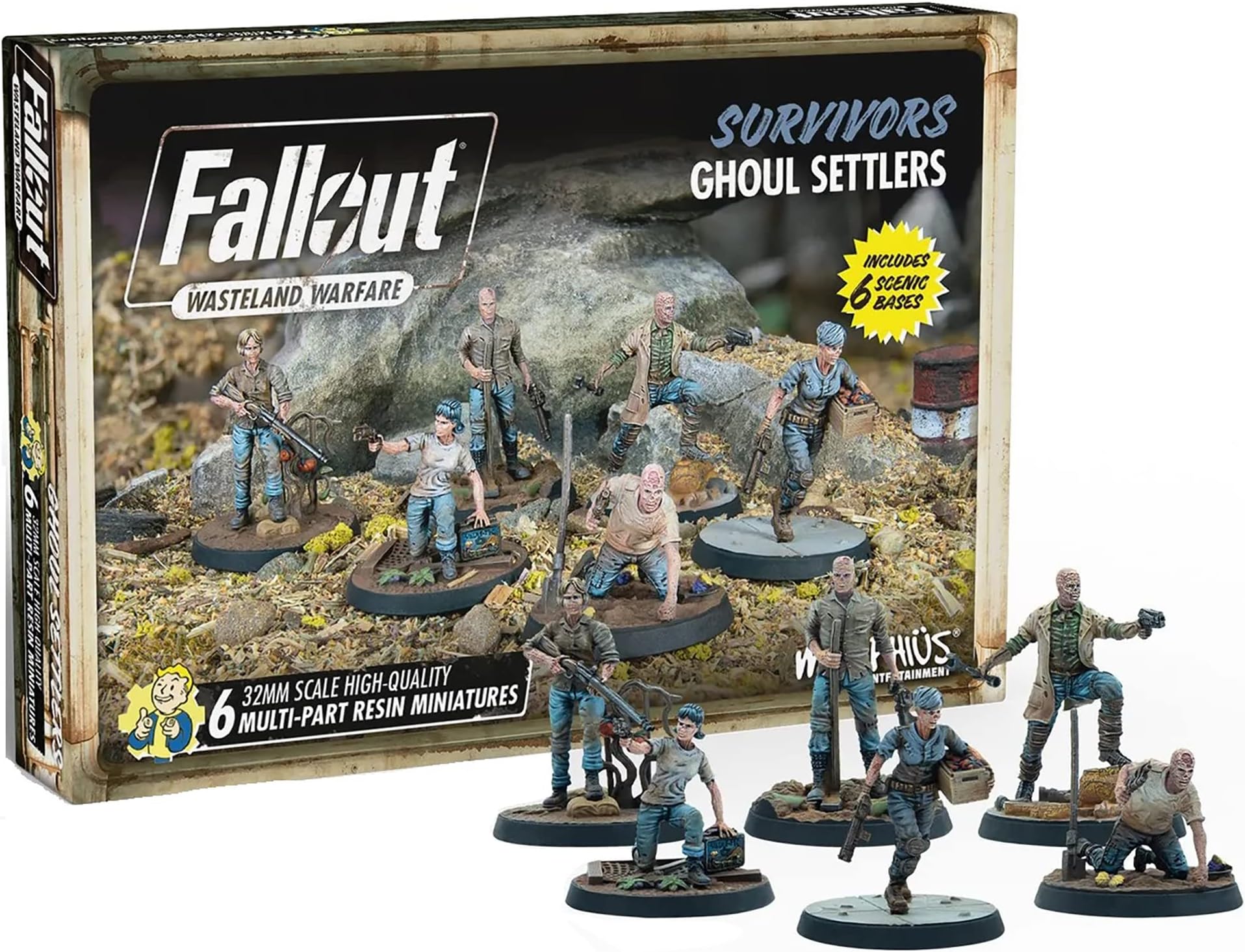 Modiphius Entertainment Fallout Wasteland Warfare: Survivors - Ghoul Settlers (The Slog) - 6 Unpainted Resin Miniatures, Includes Scenic Bases, 32MM Scale Figures, Roleplaying Game Minifigures