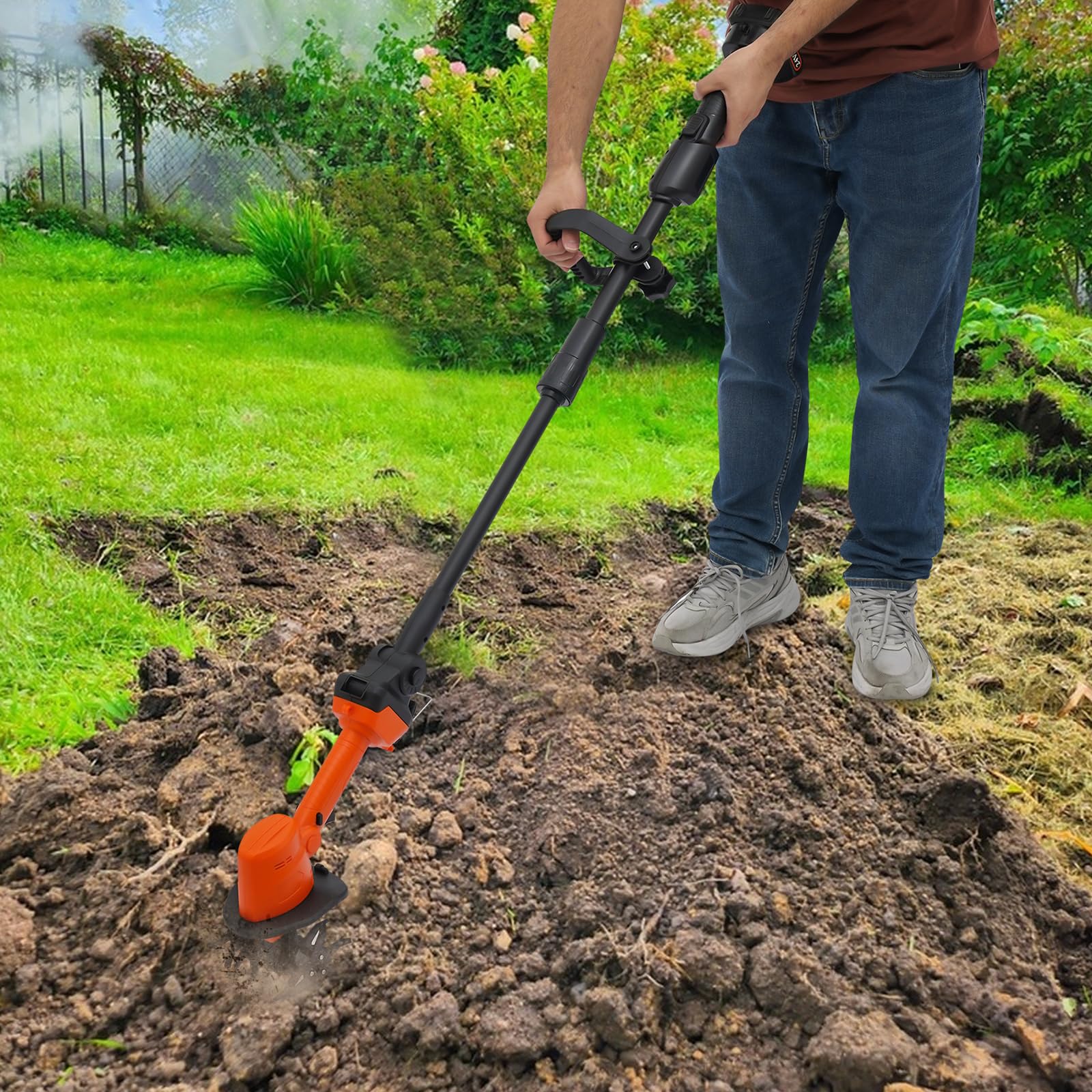 Motoazada Bateria 550W Motocultor Electrico Ancho de Trabajo de 100mm & Profundidad de Trabajo de 100mm Motoazadas con Guardabarros Altorendimiento Motocultor para Jardines, Huertos