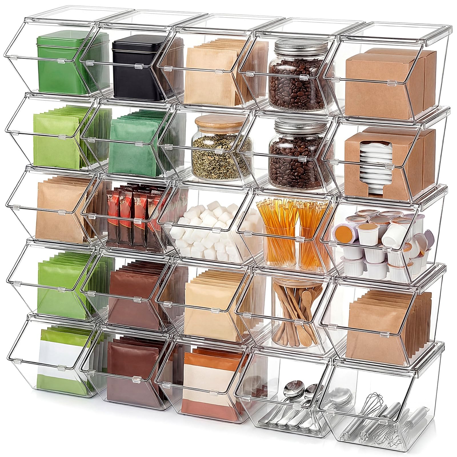 Yerliker 25 Pcs Clear Stackable Storage Bins with Lids for Pantry