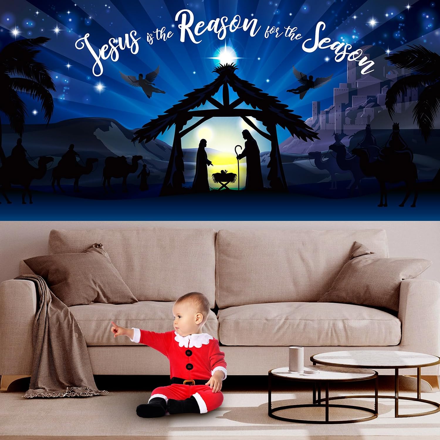 Qeeenar Christmas Garage Door Decorations Nativity Stable Garage Door Cover 6 x 13 ft Manger for Nativity Scene Banner Religious Jesus Background for Indoor Outdoor Decoration