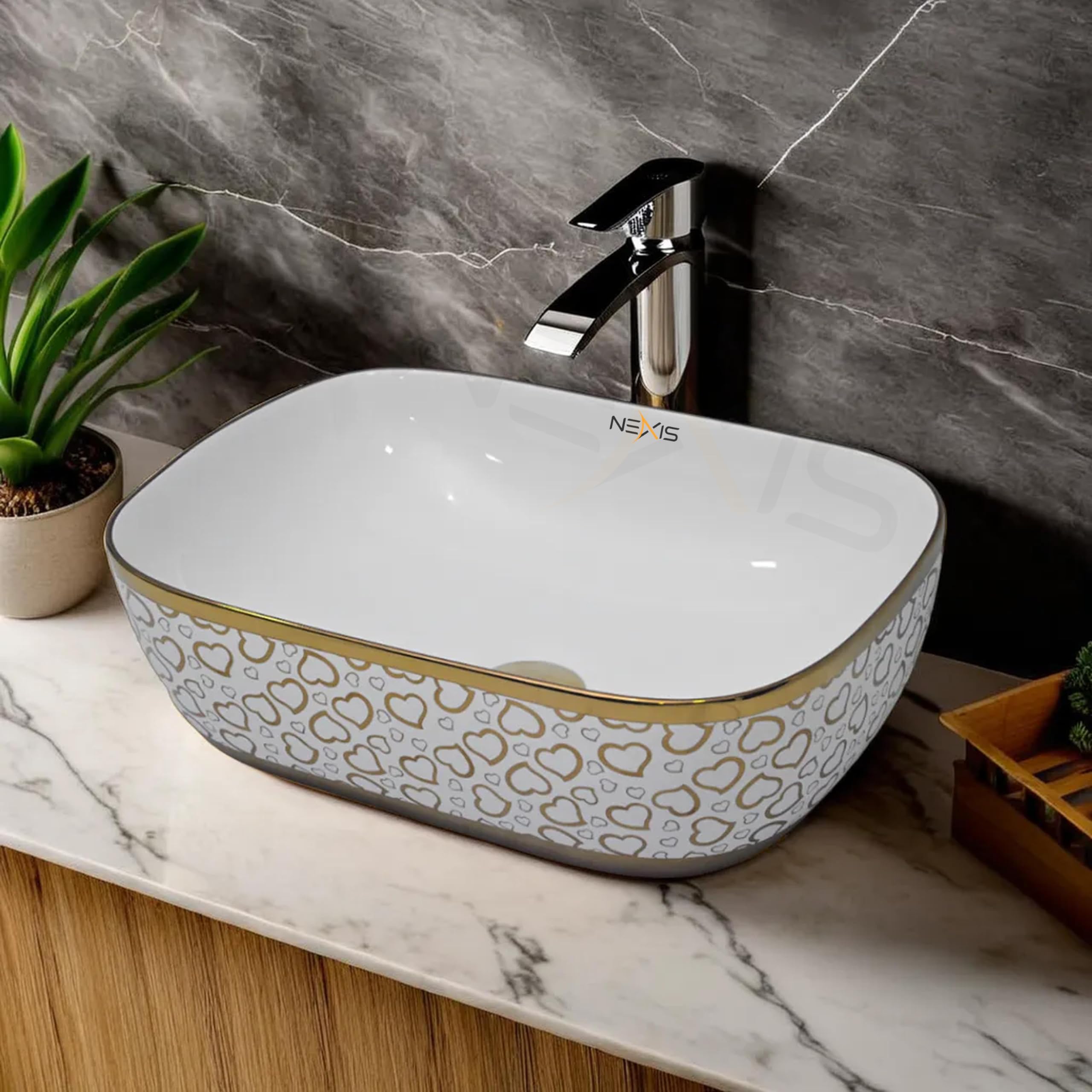 See full amazon price history chart for NEXIS Designer Counter Top Wash Basin | Tabletop Ceramic Bathroom Sink | Wash Basin Over Counter | Wash Basin For Bathroom, Living Room (18 x 13 x 5 Inch) (White Gold Heart) NEXIS Designer Counter Top Wash Basin | Tabletop Ceramic Bathroom Sink | Wash Basin Over Counter | Wash Basin For Bathroom, Living Room (18 x 13 x 5 Inch) (White Gold Heart) (B0D33NXN9F) Amazon Price History, Amazon Price Tracker