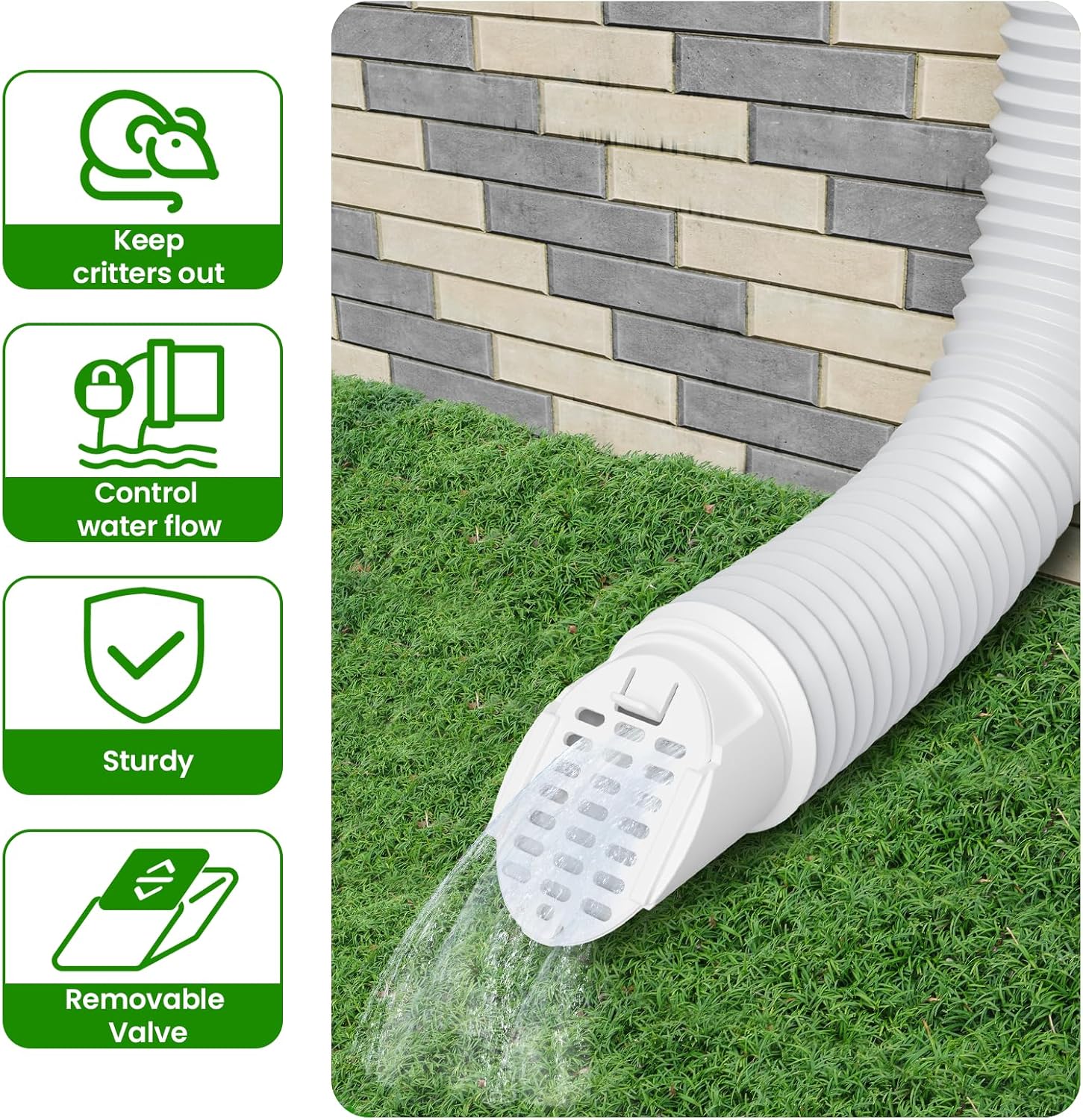 2-Pack Downspout Rodent Guard, Twist-in Insert Fits Outer Diameter 4" Flexible Downspout Extensions Pipes, Gutter Downspout Extension Hose Guard (White (2-Pack))