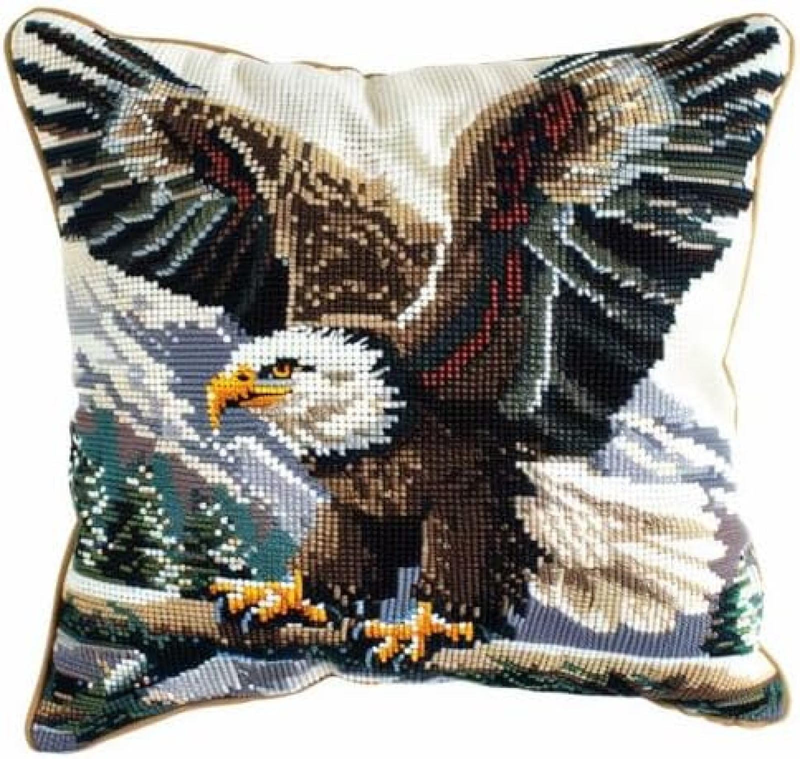 Xdeghuangss Stamped Pillow Latch Hook Kit Eagle Animal Diy Latch Hook Cushion Kit Beginners Adults Teenager Embroidery Home Decoration Latch Hook Kit 43X43cm