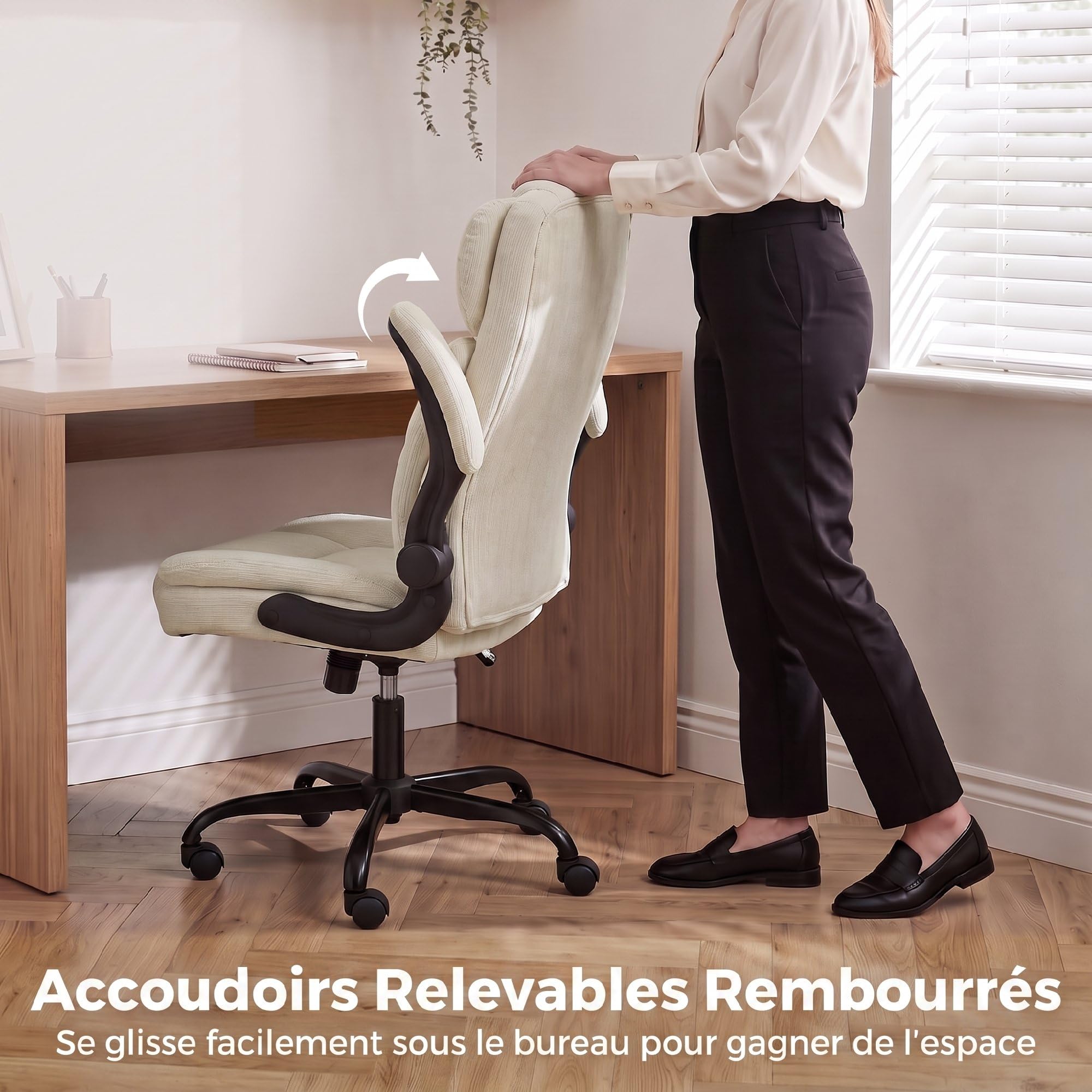HOMCOM Sillón Oficina ergonómico de Felpa Beige