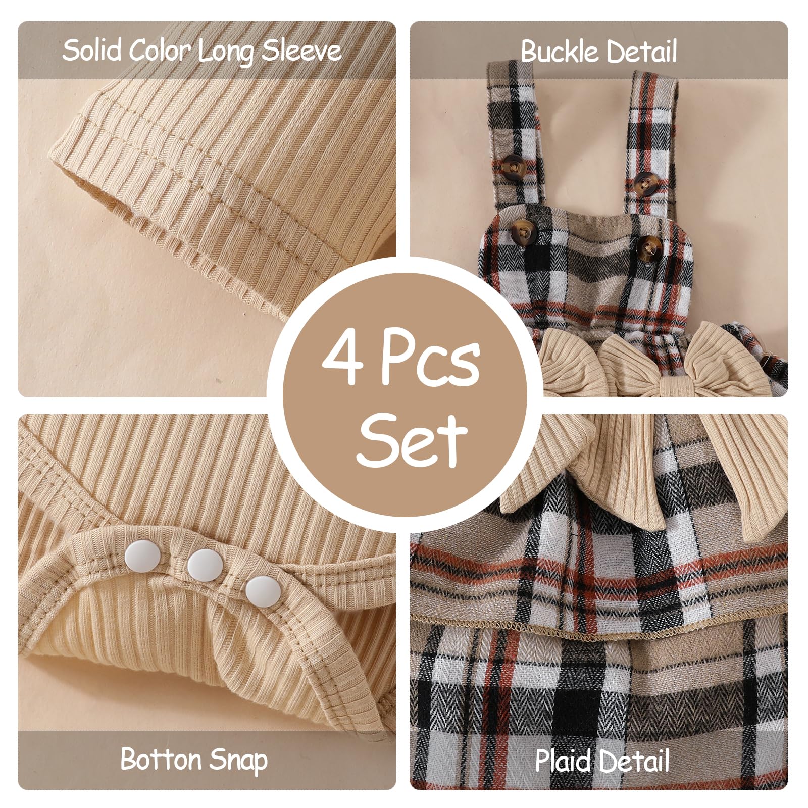 Conjunto Faldas para Niñas Recién Nacidas Manga Larga/Corta Top con Volantes + Cuadros/Osos Cariñosos Vestido con Tirantes Otoño Invierno Ropa Trajes