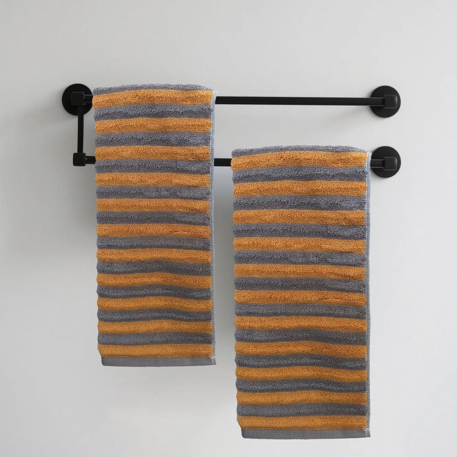 USTIDE 2-Pack Ribbed Striped Hand Towels - Orange & Gray 100% Cotton, Quick-Drying & Highly Absorbent, Classic Spa & Hotel Quality Bathroom Towels, 13x29 Inches