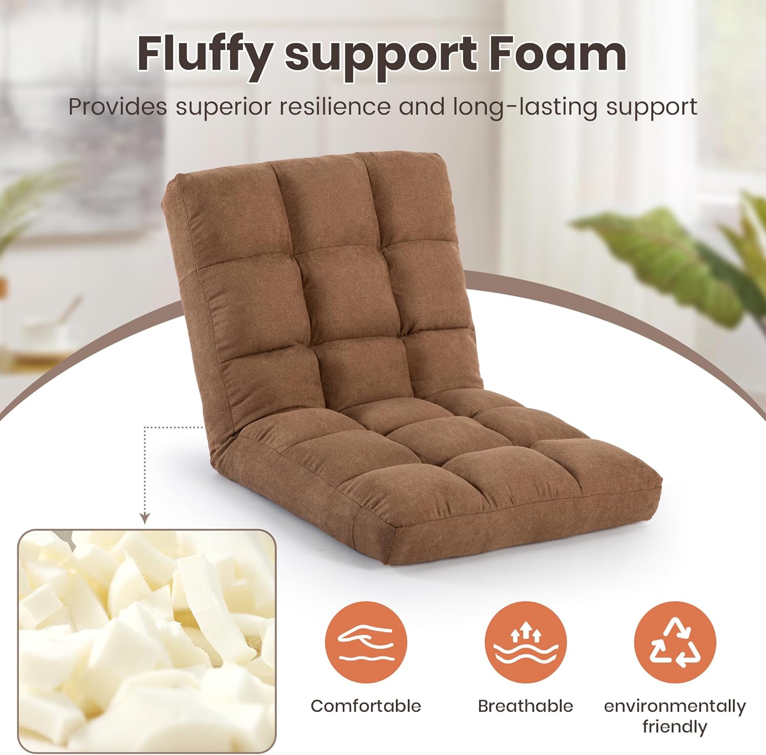 24 Inch Extra Wide Oversized Folding Floor Chair with Back Support, 6-Position Adjustable Folding Floor Chair, Floor Gaming Chair for Adults, Comfortable Floor Seat