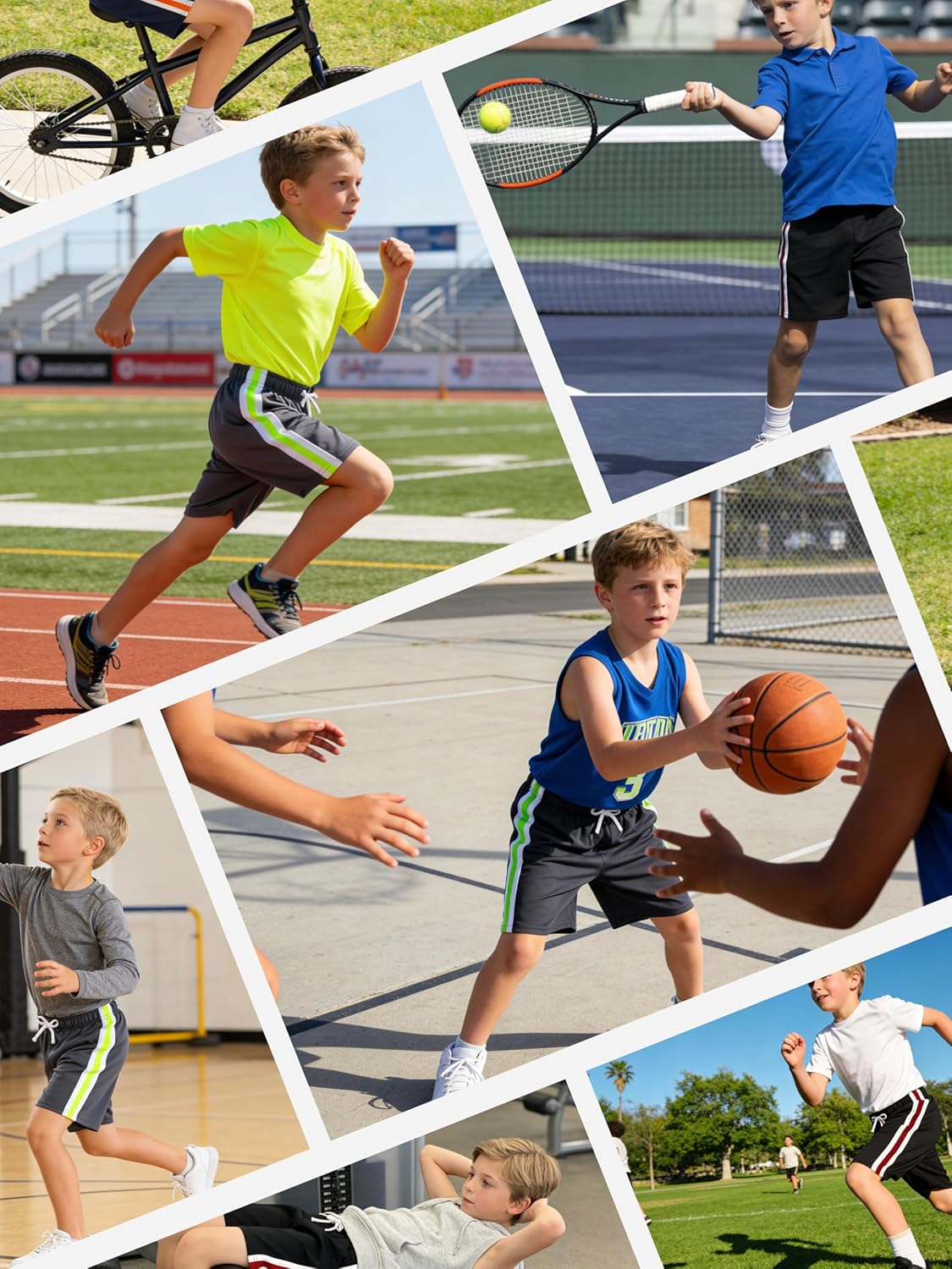 YERIOK 5 Pack Boys Athletic Shorts Boys Shorts Mesh Basketball Soccer Quick Dry Gym Clothes for Kids with Drawstring