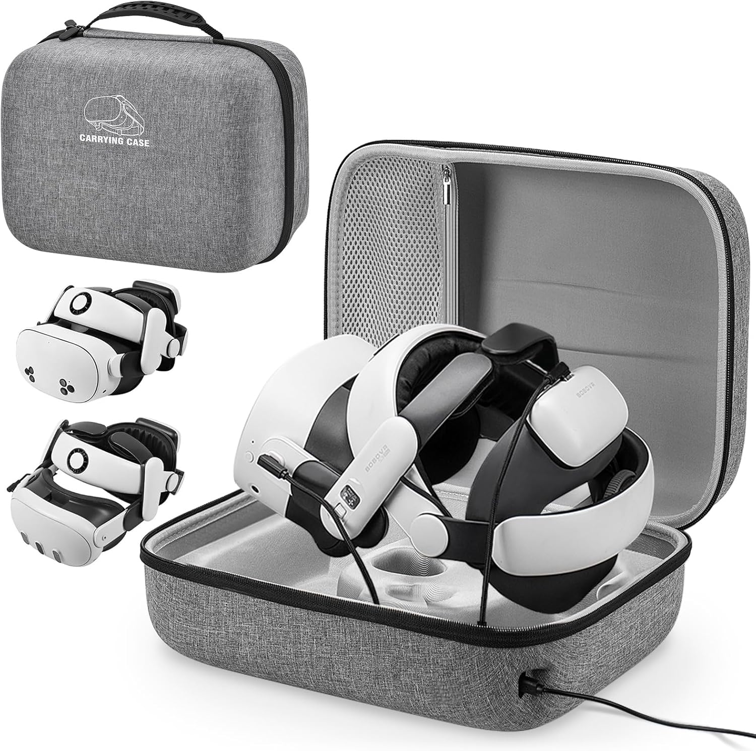 Hard Carrying Case for Meta Quest 3S/Qust 3/Quest 2/PICO 4, Portable Storage Bag with 2 USB Charging Port Compatible With BOBOVR/KIWI Head Strap, VR Headset and Controller Accessories for Home Travel