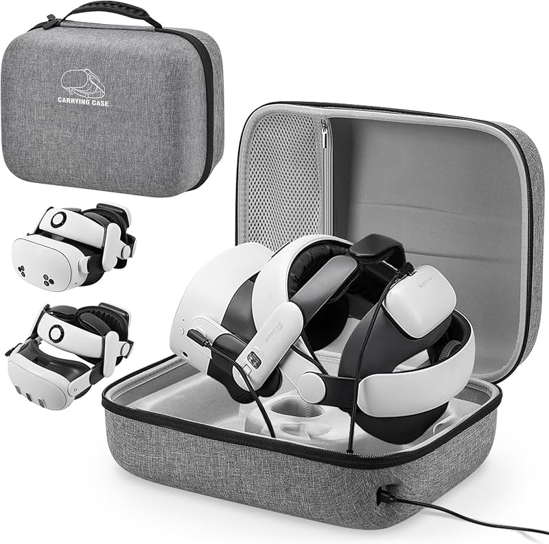 Hard Carrying Case for Meta Quest 3S/Qust 3/Quest 2/PICO 4 | Portable Storage Bag with 2 USB Charging Port Compatible With BOBOVR/KIWI Head Strap, VR Headset Accessories for Home Travel