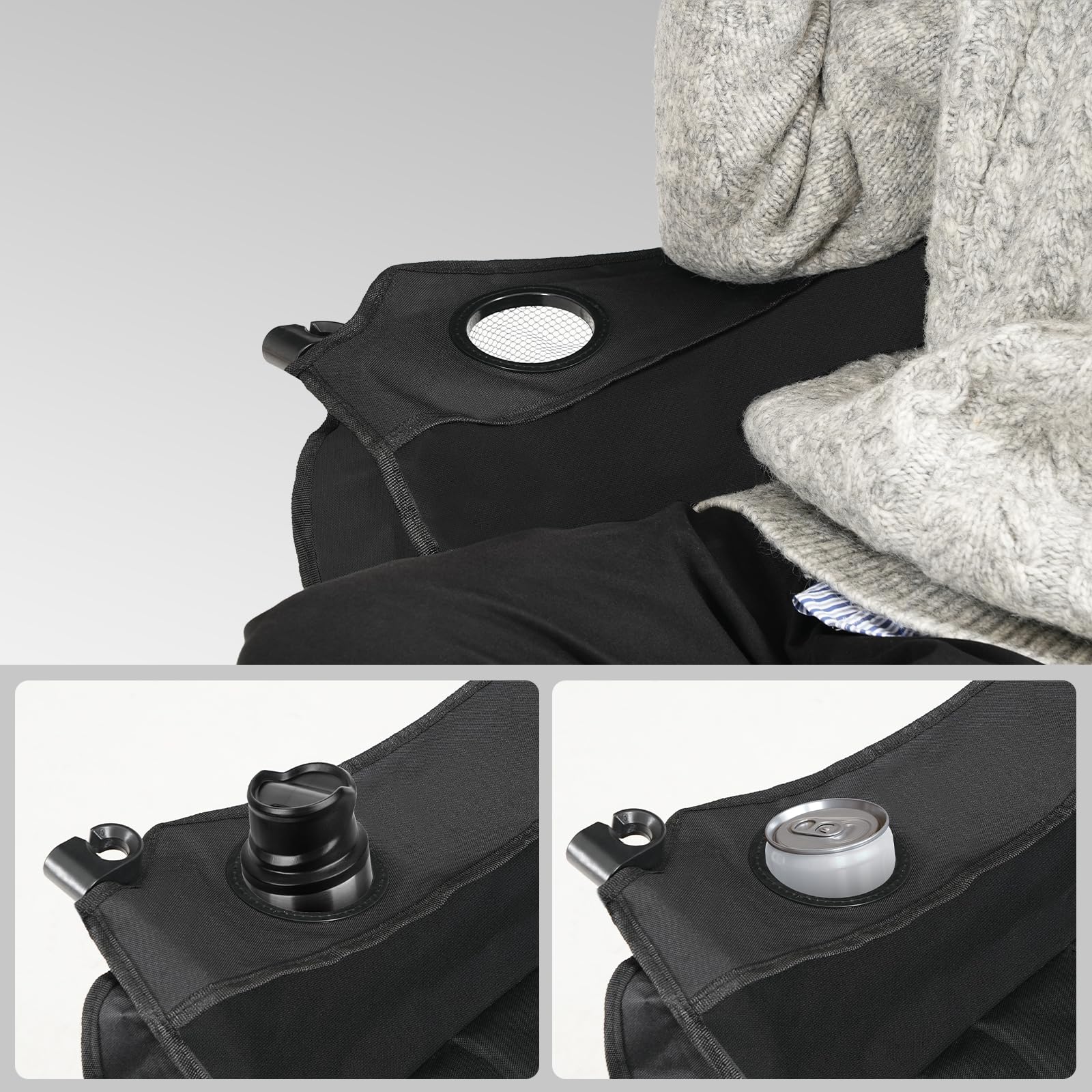 LARMNEE Divano da Campeggio Pieghevole XXL 2 Posti con 2 Portabicchieri, Sedia da Campeggio per 2 Persone Larga 50 cm, Poltrona da Esterno, Portata 200 kg, Seduta Imbottita, Nero EBK03LC02