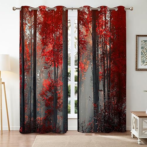 Miniatura 8 de Renaiss Cortinas opacas de bosque brumoso, cortinas de cocina con paisaje de bosque brumoso, cortinas para dormitorio, arbustos de selva y bosque,