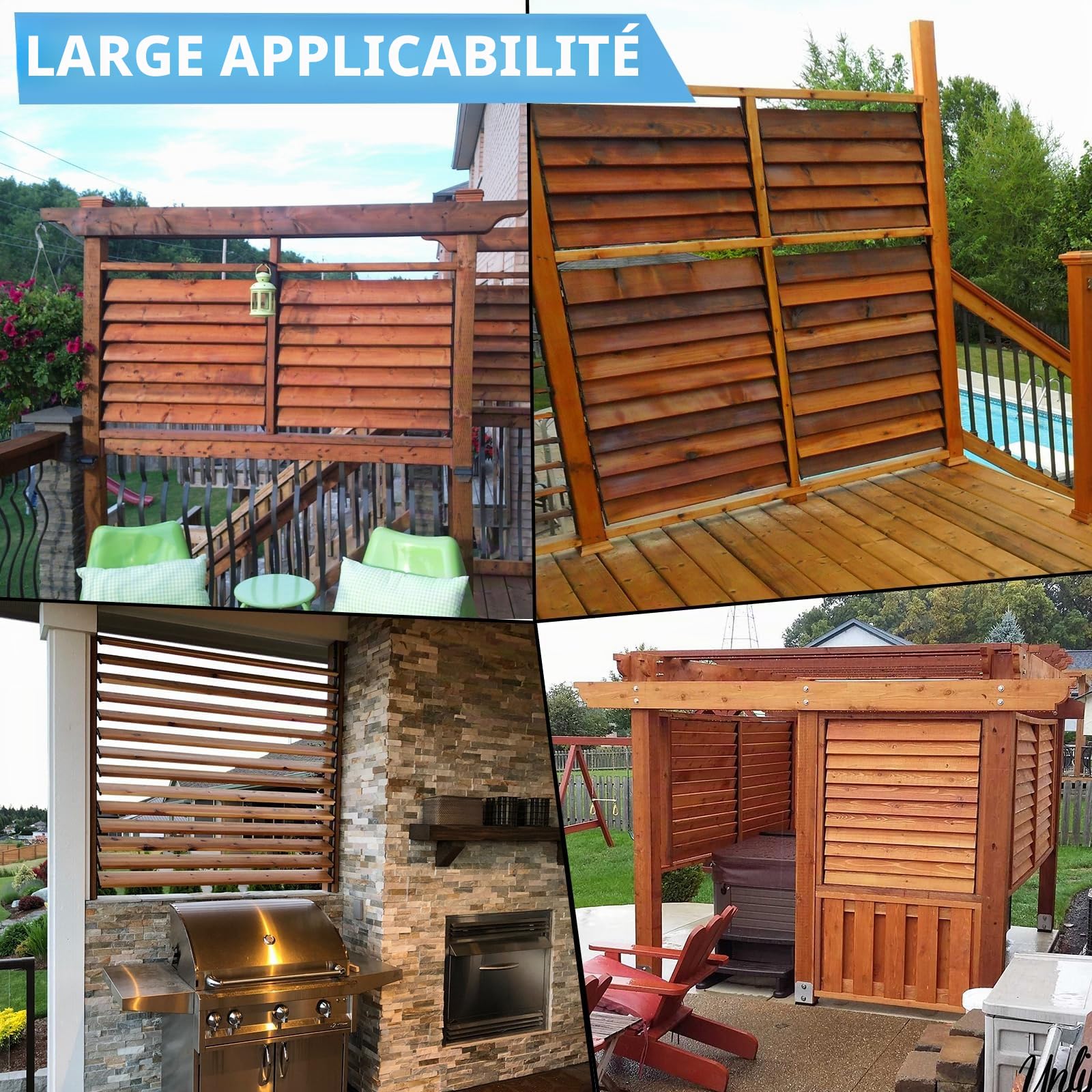 Persiennes pour système de toile solaire de terrasse de pergola, kit de support de persienne réglable avec matériel en acier inoxydable 304 pour volets des Bahamas, clôture de confidentialité, toit